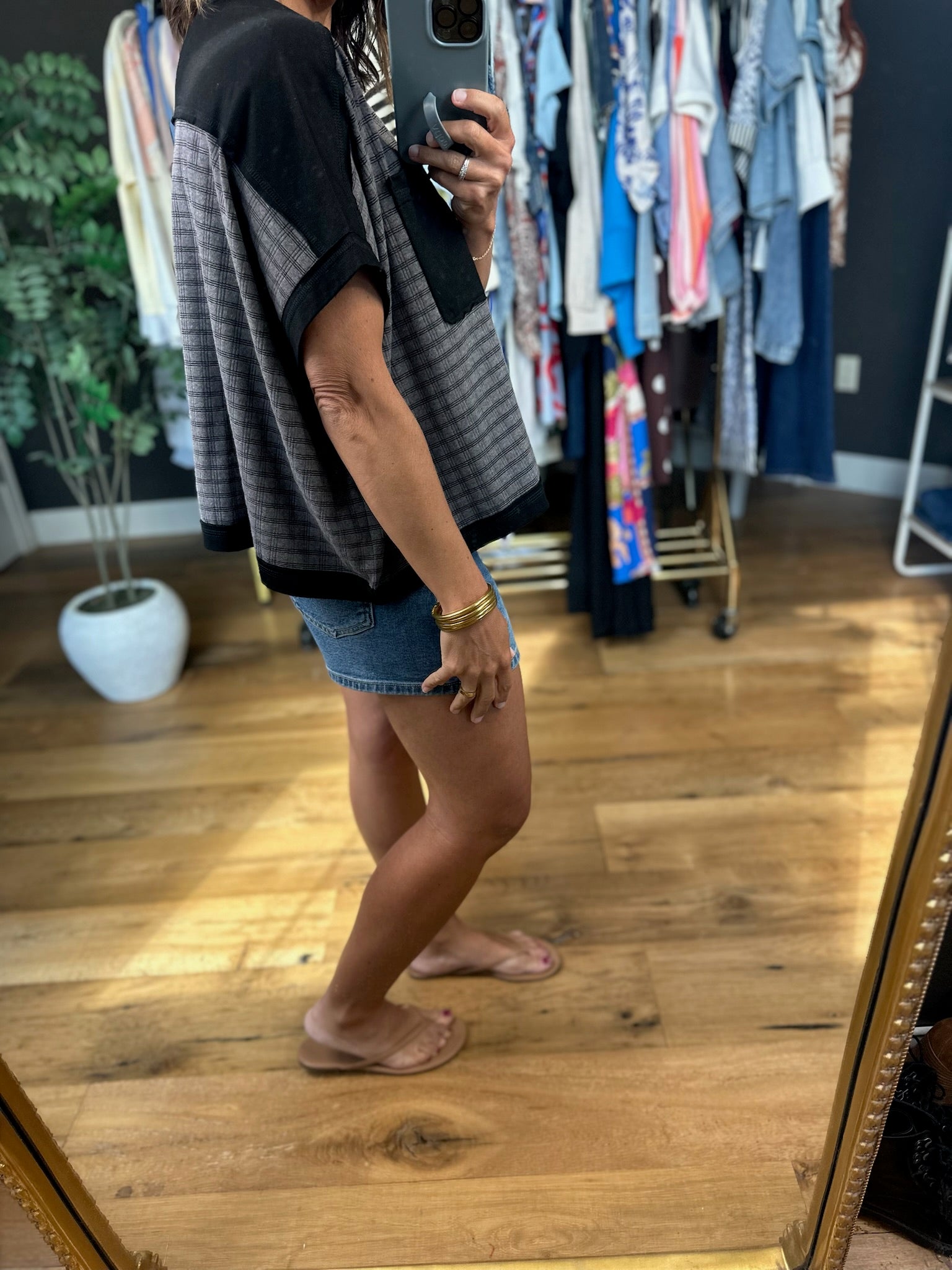 A Good Day Plaid Contrasting Top-Short Sleeves-Very J-Anna Kaytes Boutique, Women's Fashion Boutique in Grinnell, Iowa