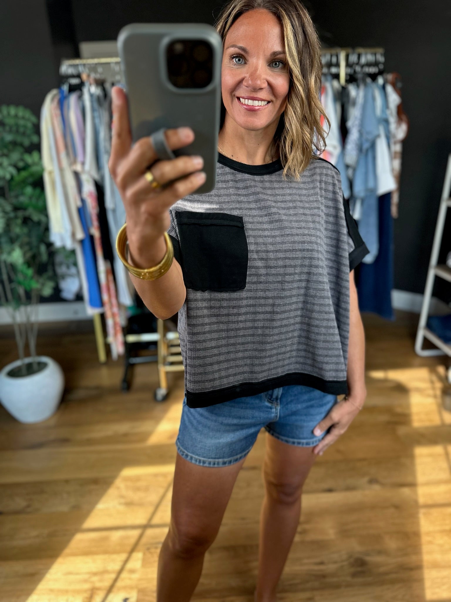 A Good Day Plaid Contrasting Top-Short Sleeves-Very J-Anna Kaytes Boutique, Women's Fashion Boutique in Grinnell, Iowa