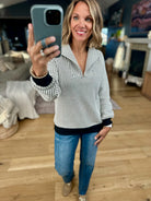 Think Of Me Textured Pullover (PRE-ORDER FOR BLACK/WHITE TO SHIP ETA 11/17; HEATHER GREY IN STOCK)-sweater-Doe & Rae-Anna Kaytes Boutique, Women's Fashion Boutique in Grinnell, Iowa
