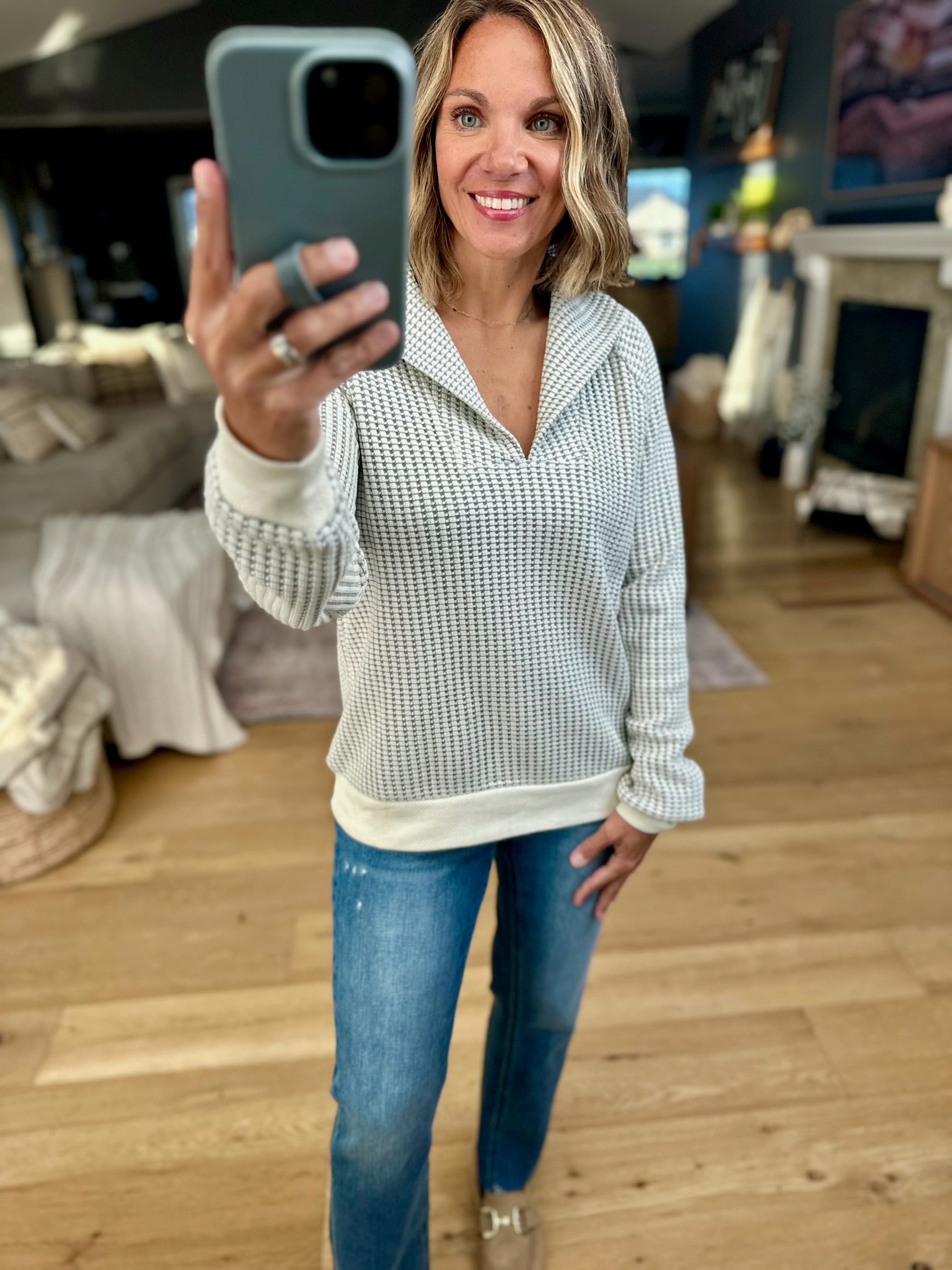 **Think Of Me Textured Pullover-sweater-Doe & Rae-Anna Kaytes Boutique, Women's Fashion Boutique in Grinnell, Iowa