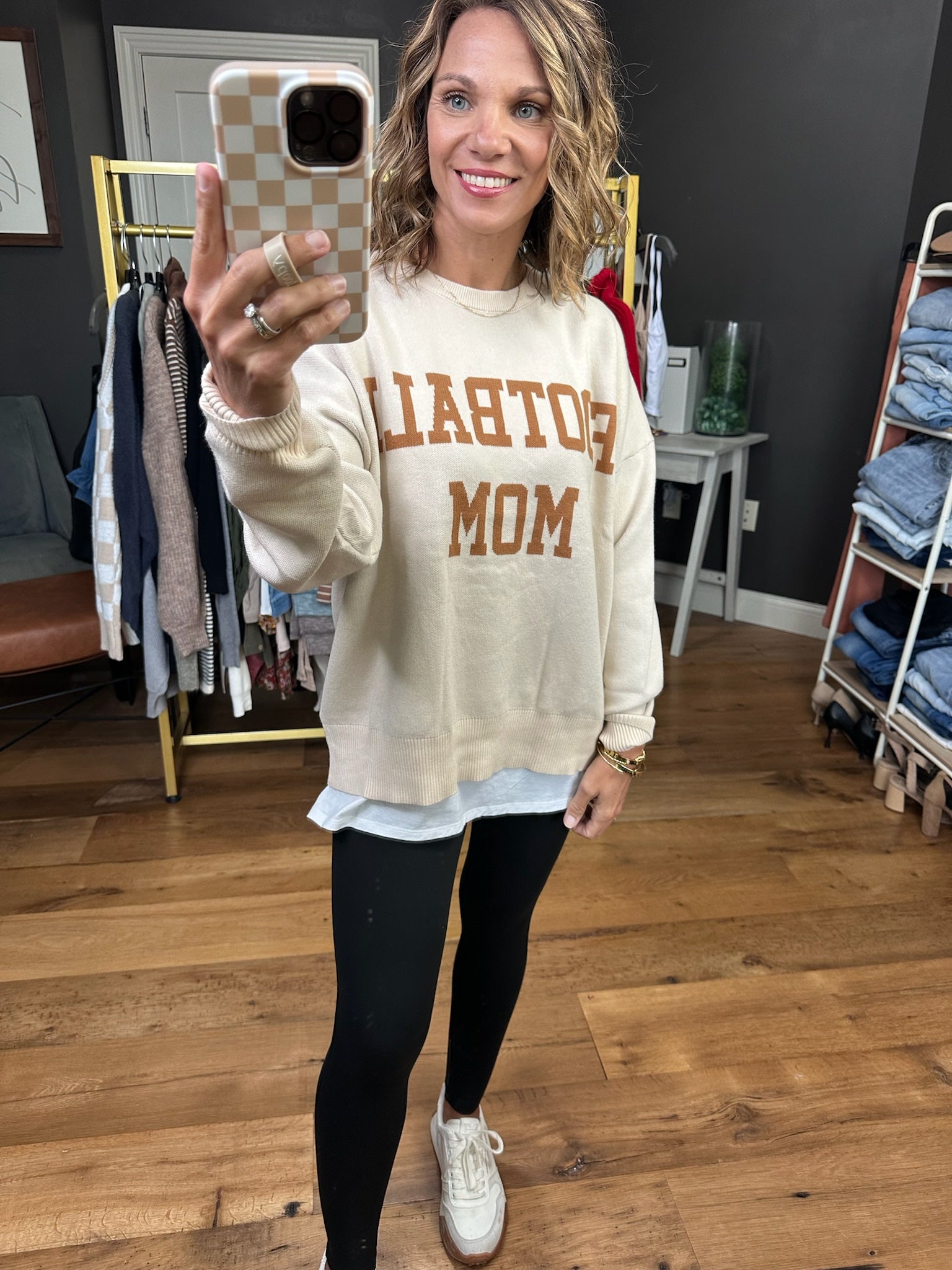 Football Mom Graphic Crewneck Sweatshirt - Cream/Light Brown-Tea'n Rose-Anna Kaytes Boutique, Women's Fashion Boutique in Grinnell, Iowa