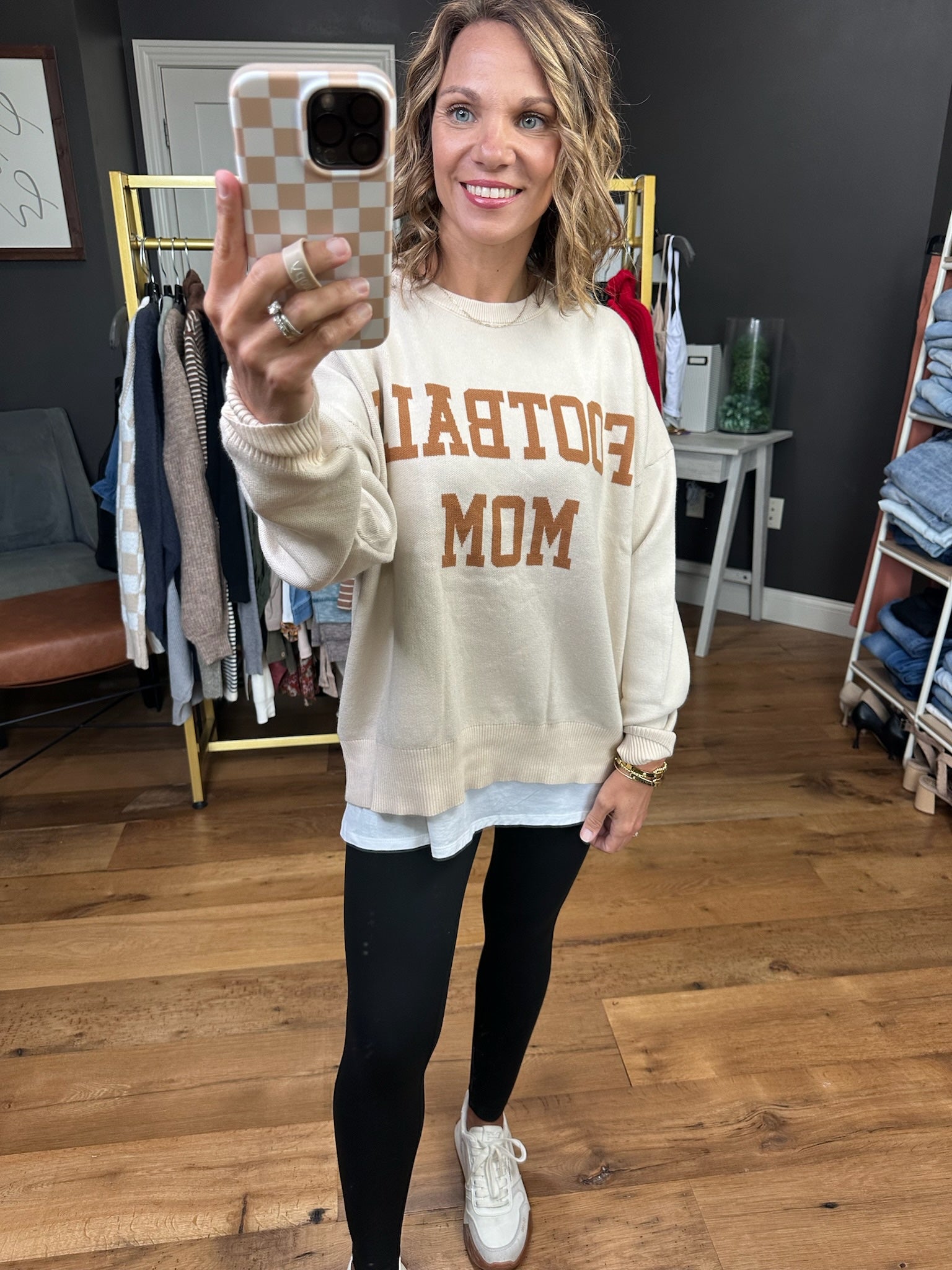 Football Mom Graphic Crewneck Sweatshirt - Cream/Light Brown-Tea'n Rose-Anna Kaytes Boutique, Women's Fashion Boutique in Grinnell, Iowa