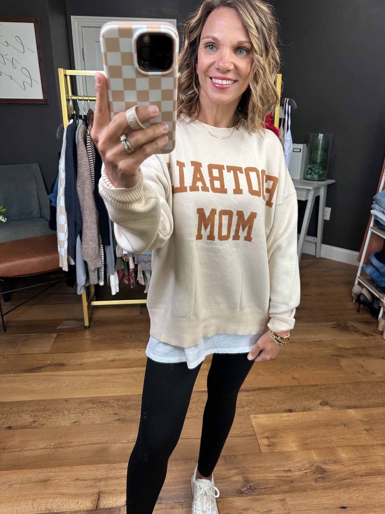 Football Mom Graphic Crewneck Sweatshirt - Cream/Light Brown-Tea'n Rose-Anna Kaytes Boutique, Women's Fashion Boutique in Grinnell, Iowa