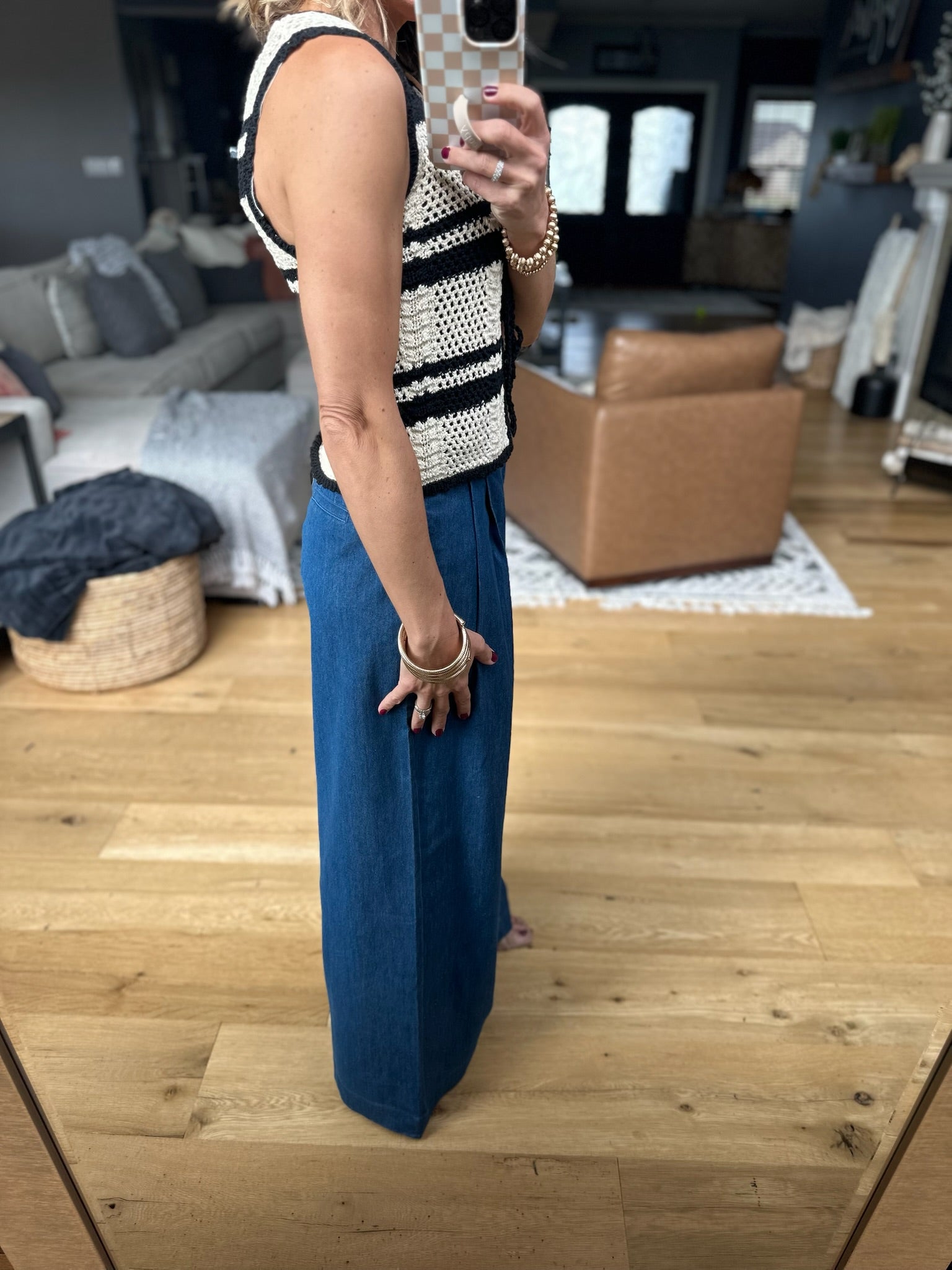 The Willow Wide-Leg Pleated Pants - Chambray-Jeans-Blu Pepper-Anna Kaytes Boutique, Women's Fashion Boutique in Grinnell, Iowa