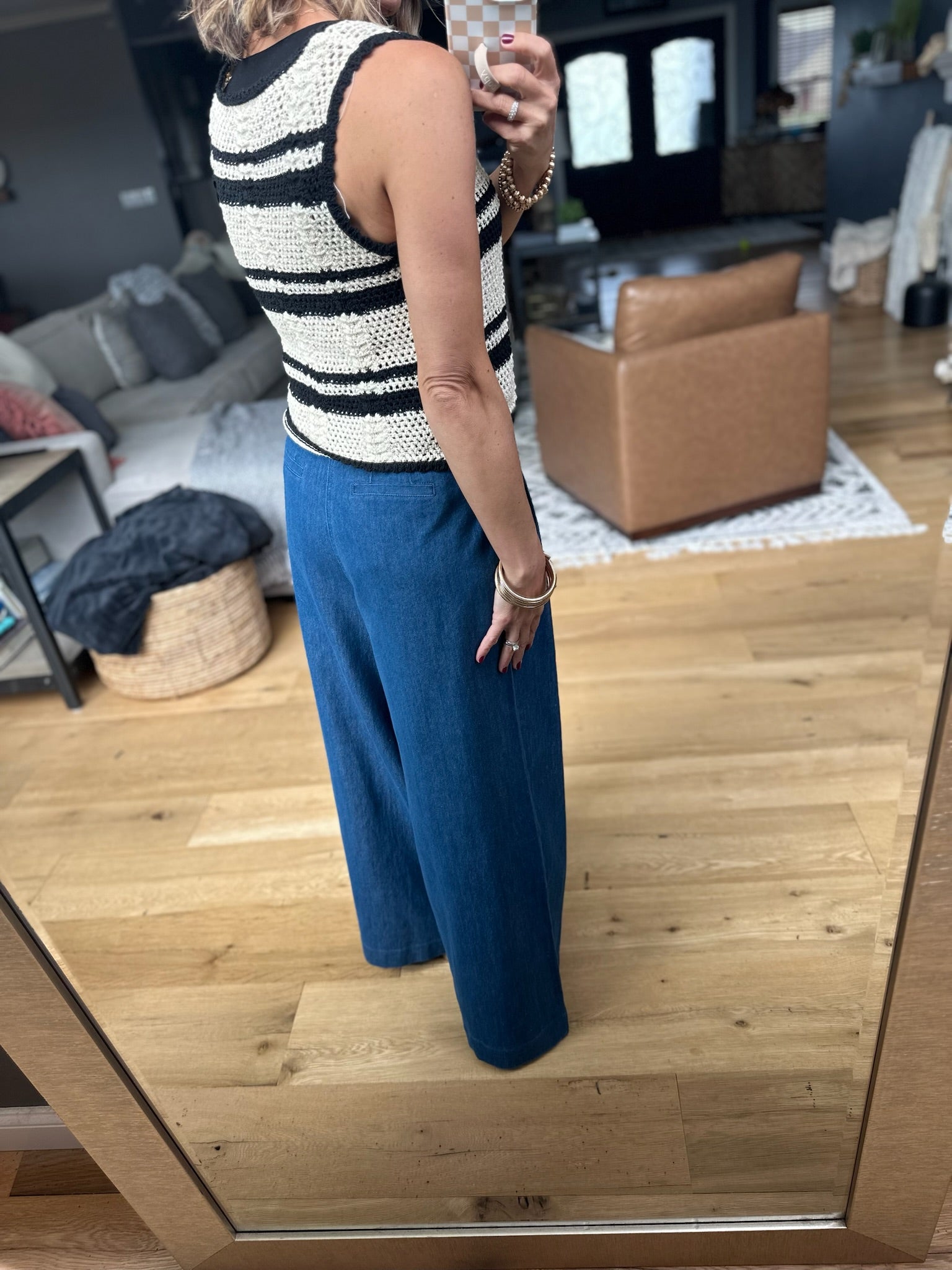 The Willow Wide-Leg Pleated Pants - Chambray-Jeans-Blu Pepper-Anna Kaytes Boutique, Women's Fashion Boutique in Grinnell, Iowa