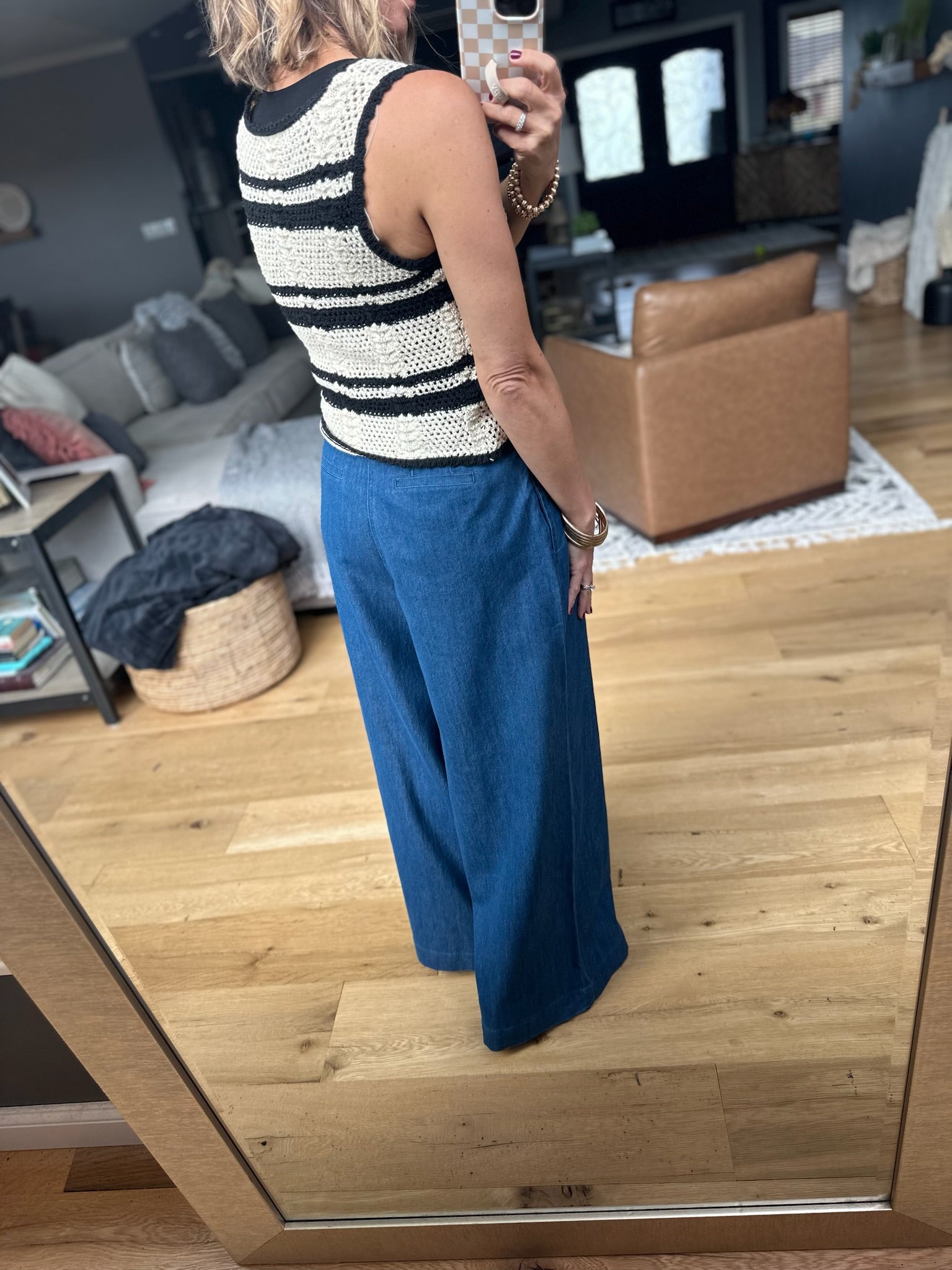 The Willow Wide-Leg Pleated Pants - Chambray-Jeans-Blu Pepper-Anna Kaytes Boutique, Women's Fashion Boutique in Grinnell, Iowa