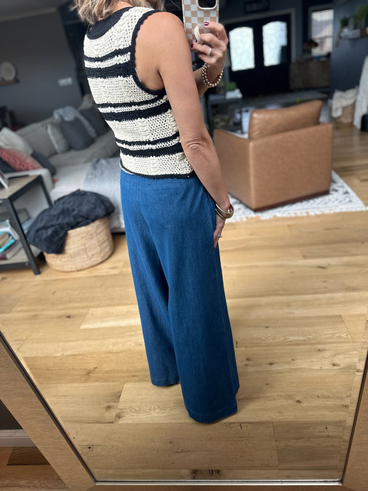 The Willow Wide-Leg Pleated Pants - Chambray-Jeans-Blu Pepper-Anna Kaytes Boutique, Women's Fashion Boutique in Grinnell, Iowa