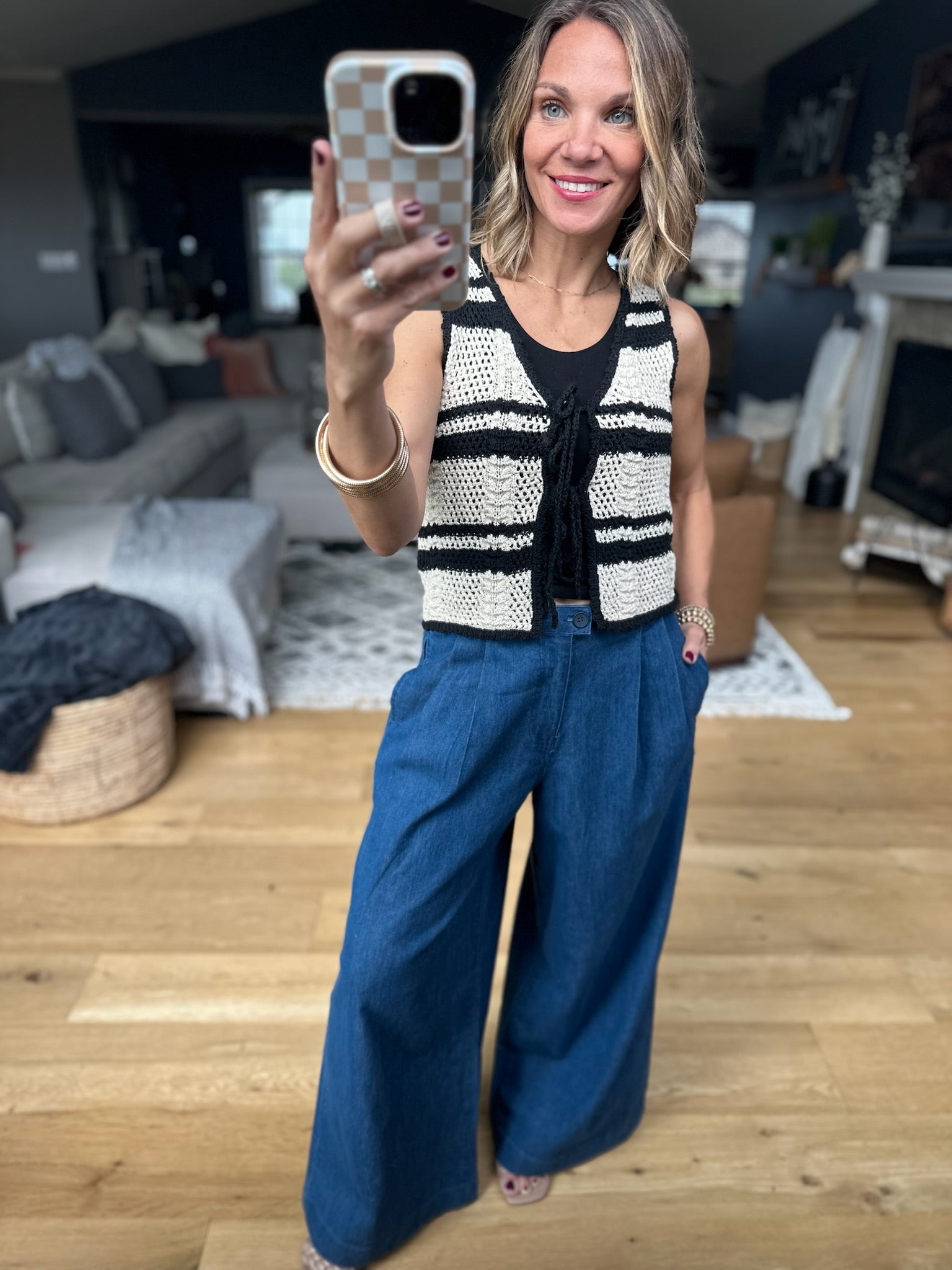 The Willow Wide-Leg Pleated Pants - Chambray-Jeans-Blu Pepper-Anna Kaytes Boutique, Women's Fashion Boutique in Grinnell, Iowa