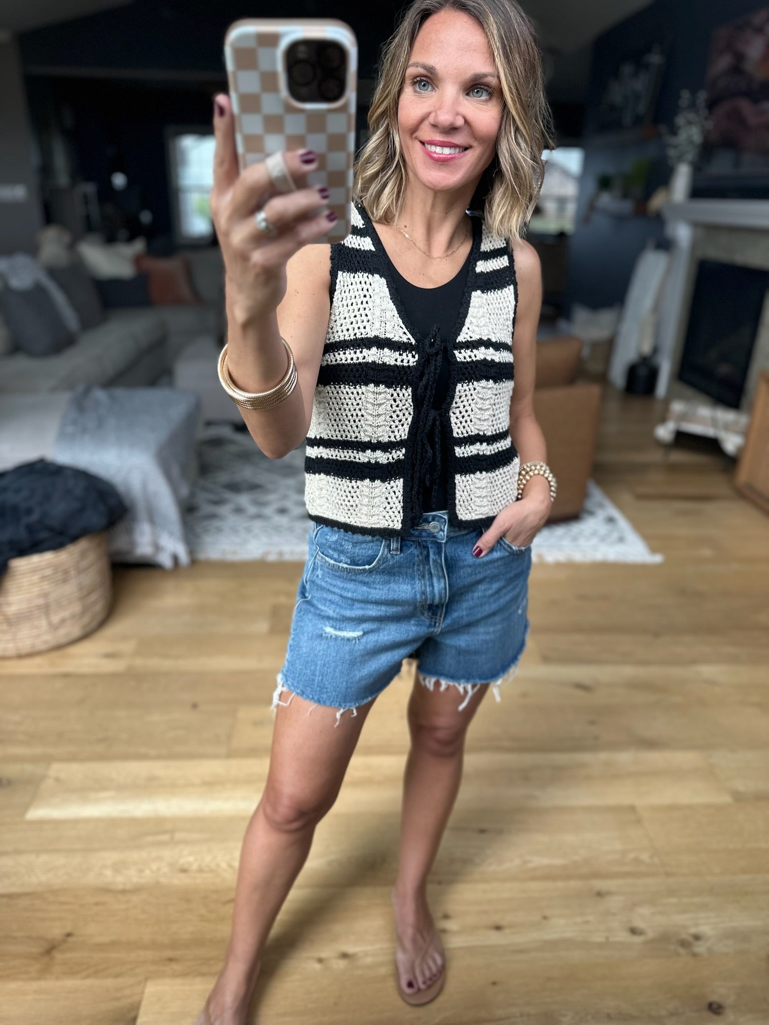 Proud Moment Knit Tie Vest - Black Combo-sweaters-Blu Pepper-Anna Kaytes Boutique, Women's Fashion Boutique in Grinnell, Iowa