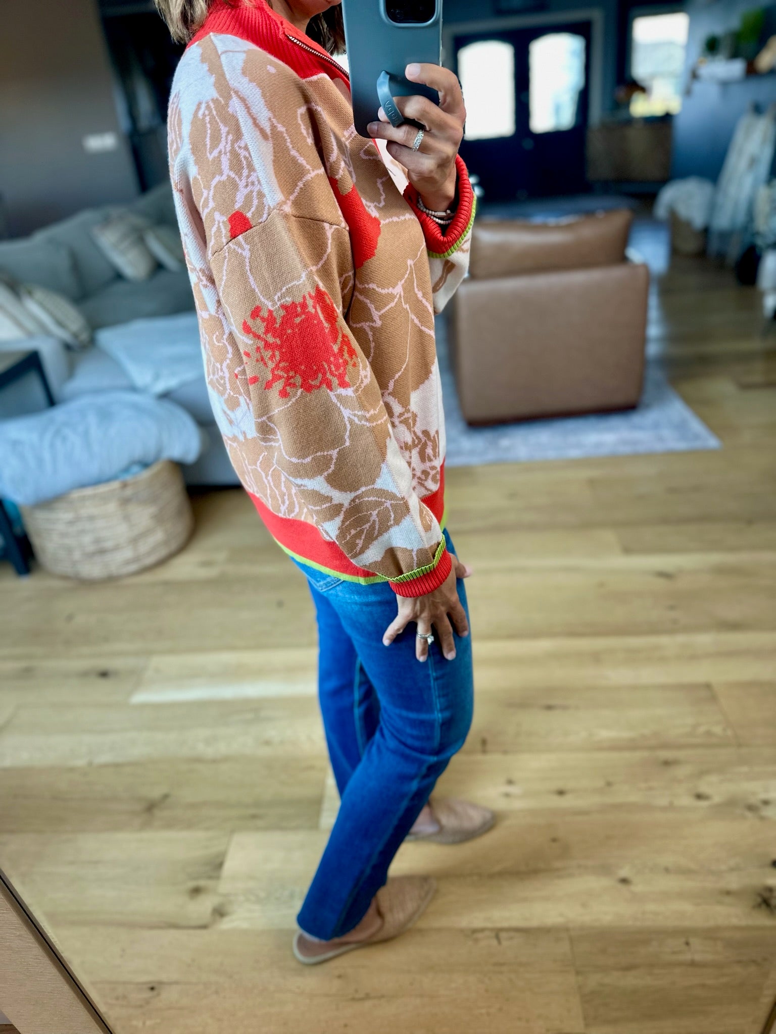 **Nature's Fall Floral Zip Knit-sweater-&Merci-Anna Kaytes Boutique, Women's Fashion Boutique in Grinnell, Iowa