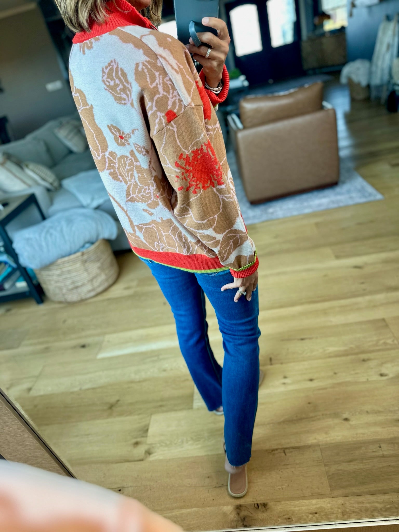 **Nature's Fall Floral Zip Knit-sweater-&Merci-Anna Kaytes Boutique, Women's Fashion Boutique in Grinnell, Iowa