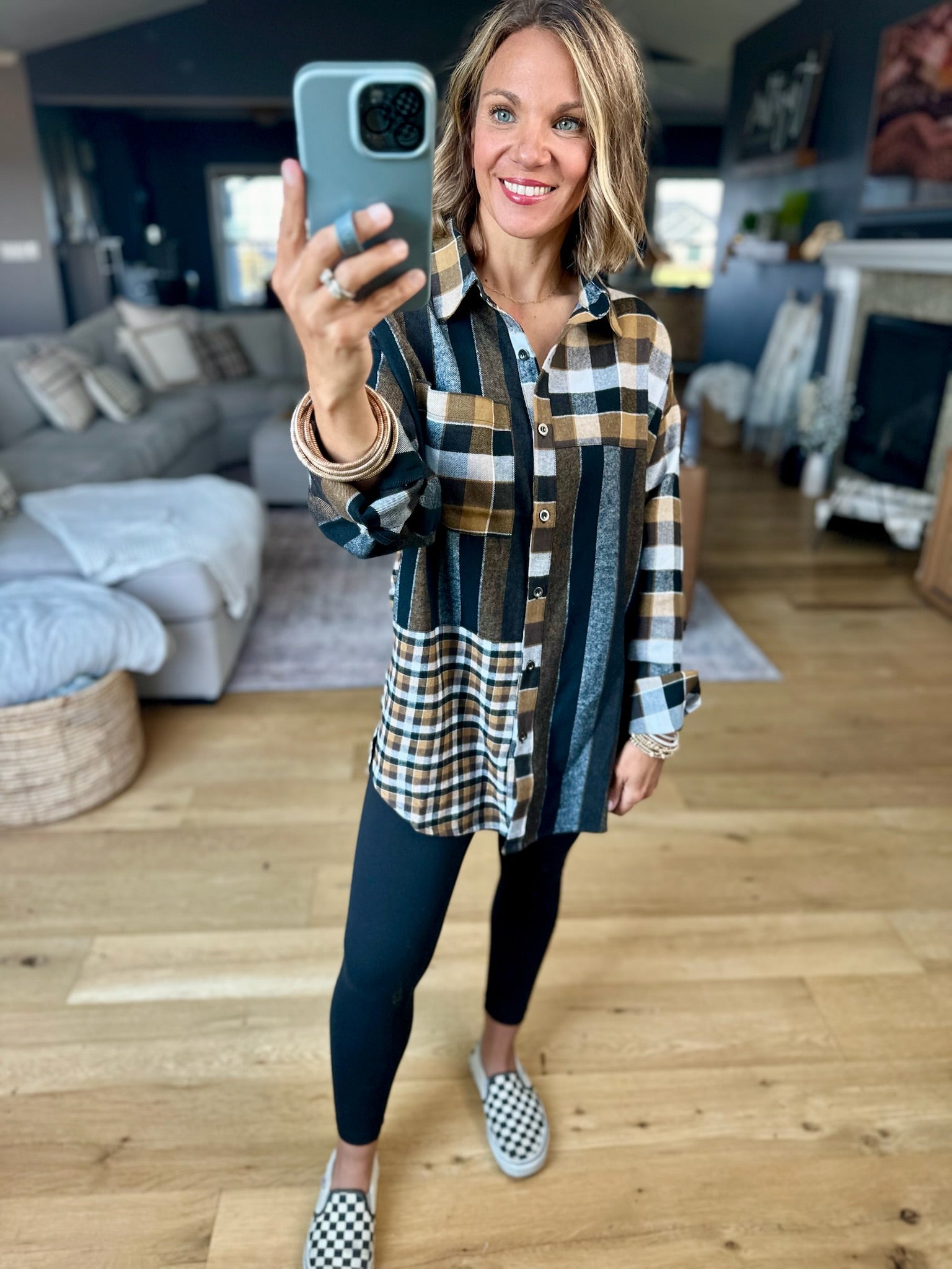 All My Attention Contrasting Plaid Button-Down Top-Aemi & Co-Anna Kaytes Boutique, Women's Fashion Boutique in Grinnell, Iowa