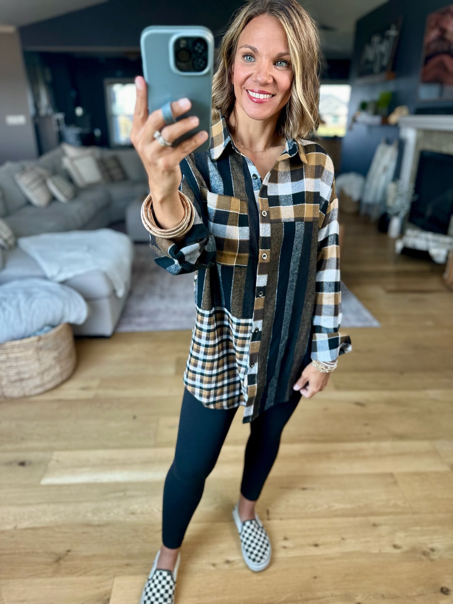 All My Attention Contrasting Plaid Button-Down Top-Aemi & Co-Anna Kaytes Boutique, Women's Fashion Boutique in Grinnell, Iowa