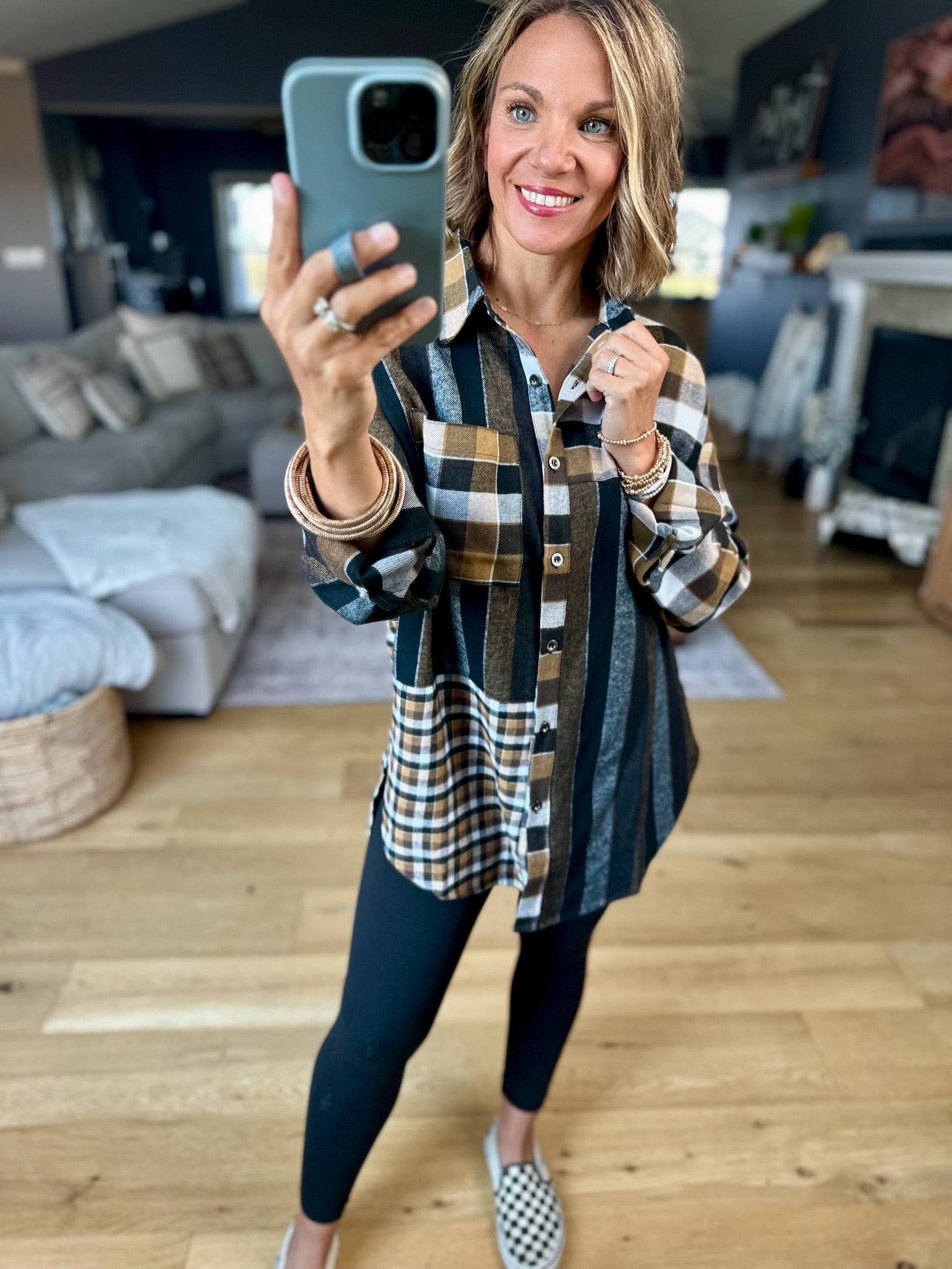 All My Attention Contrasting Plaid Button-Down Top-Aemi & Co-Anna Kaytes Boutique, Women's Fashion Boutique in Grinnell, Iowa