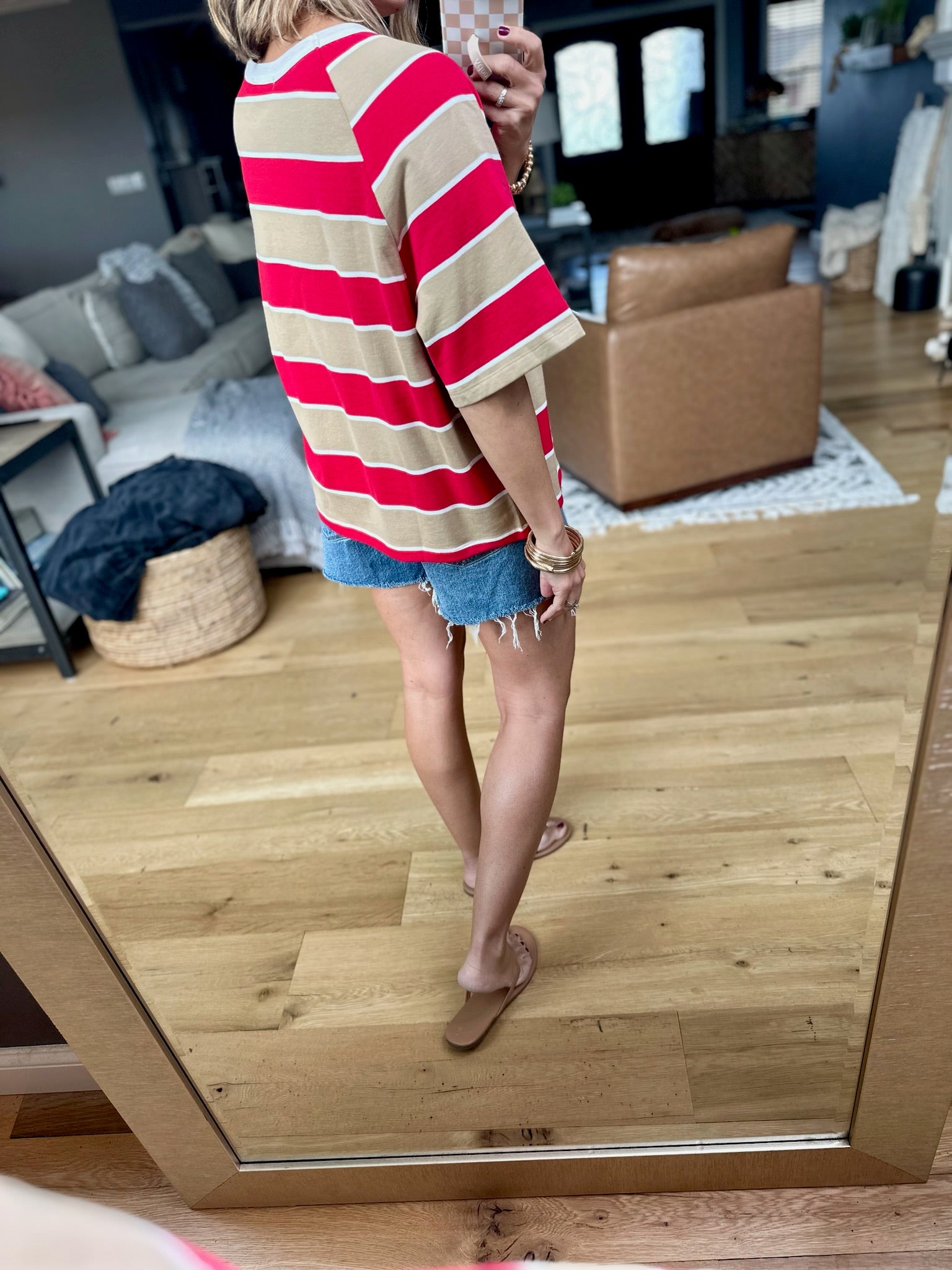 Nothing New Striped Tee - Mocha/Red-Top-Wishlist-Anna Kaytes Boutique, Women's Fashion Boutique in Grinnell, Iowa