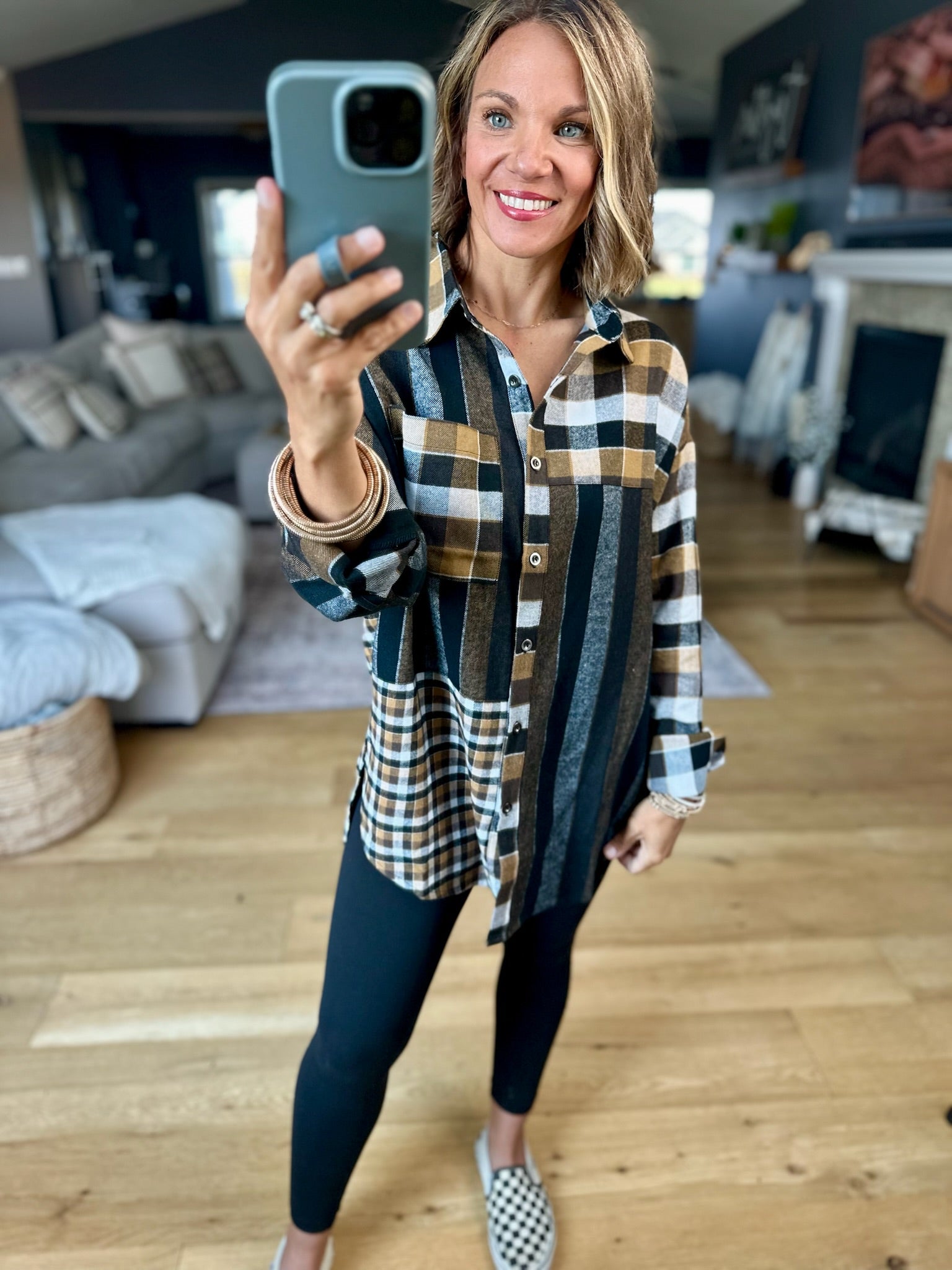 All My Attention Contrasting Plaid Button-Down Top-Aemi & Co-Anna Kaytes Boutique, Women's Fashion Boutique in Grinnell, Iowa
