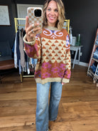 Demonstrated Loyalty Patterned Crew Sweater - Khaki/Mocha-Easel-Anna Kaytes Boutique, Women's Fashion Boutique in Grinnell, Iowa