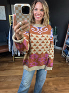 Demonstrated Loyalty Patterned Crew Sweater - Khaki/Mocha-Easel-Anna Kaytes Boutique, Women's Fashion Boutique in Grinnell, Iowa