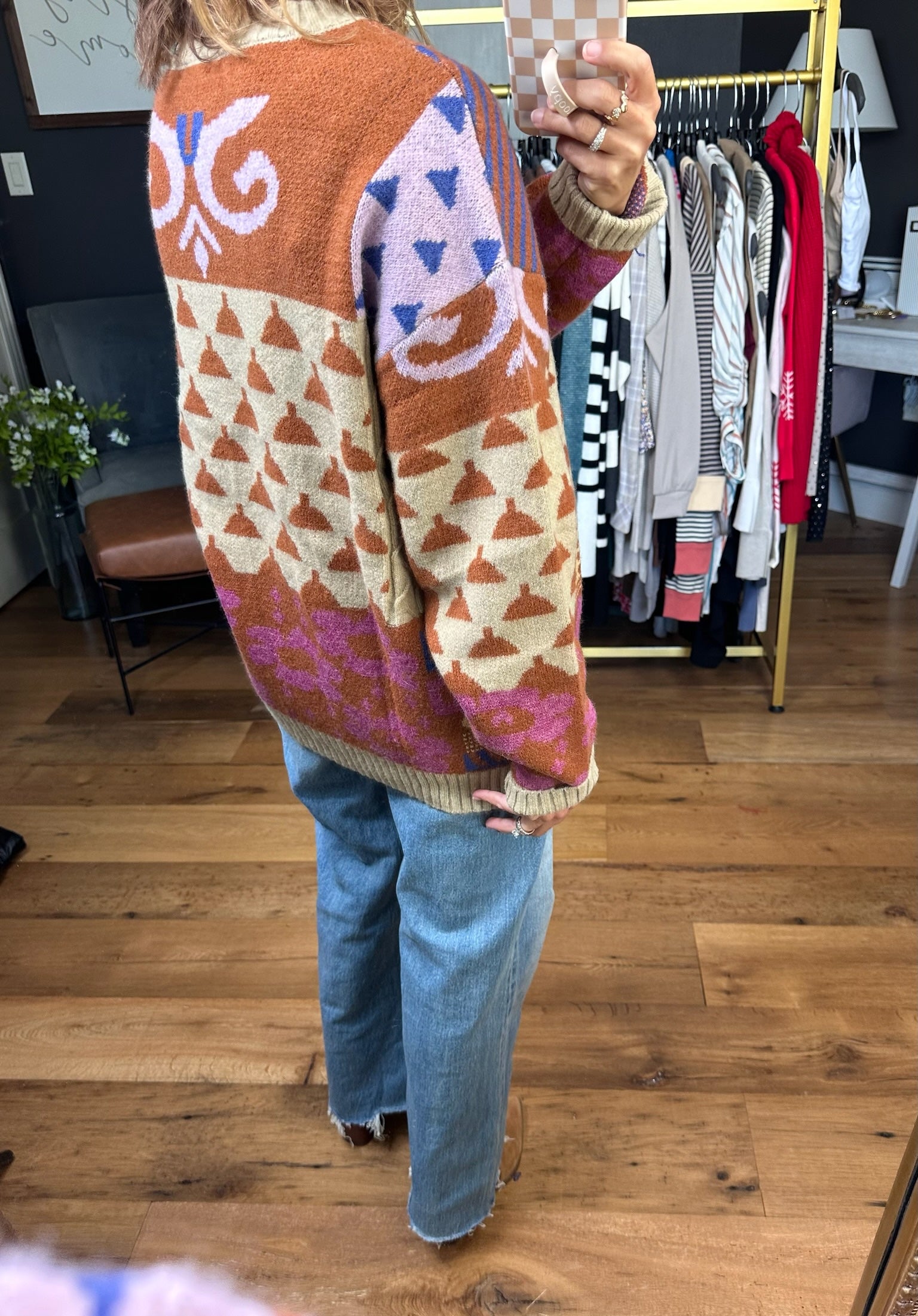 Demonstrated Loyalty Patterned Crew Sweater - Khaki/Mocha-Easel-Anna Kaytes Boutique, Women's Fashion Boutique in Grinnell, Iowa