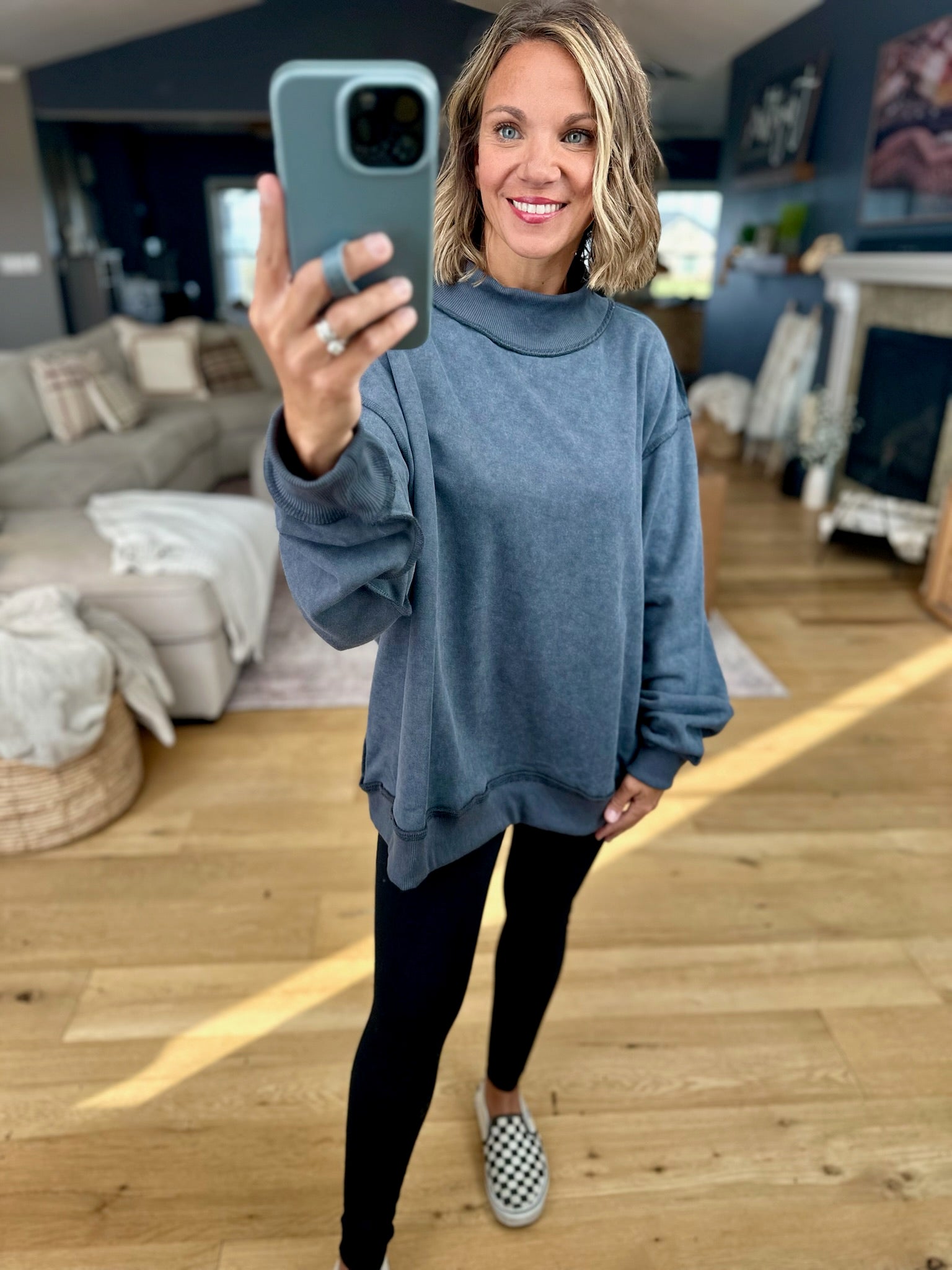 Work This Out Mock-Neck Washed Pullover-sweater-Bucketlist-Anna Kaytes Boutique, Women's Fashion Boutique in Grinnell, Iowa