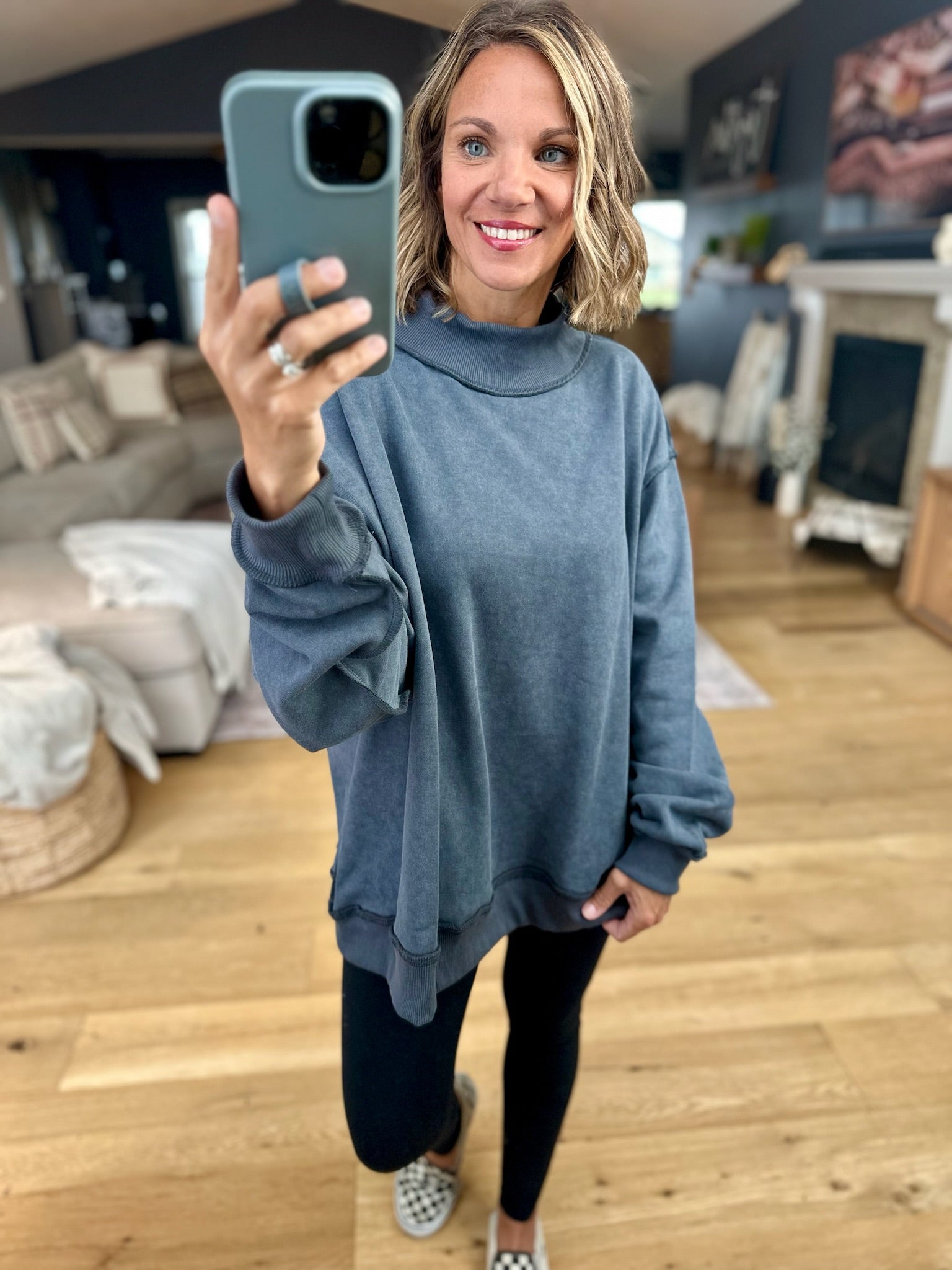 Work This Out Mock-Neck Washed Pullover-sweater-Bucketlist-Anna Kaytes Boutique, Women's Fashion Boutique in Grinnell, Iowa