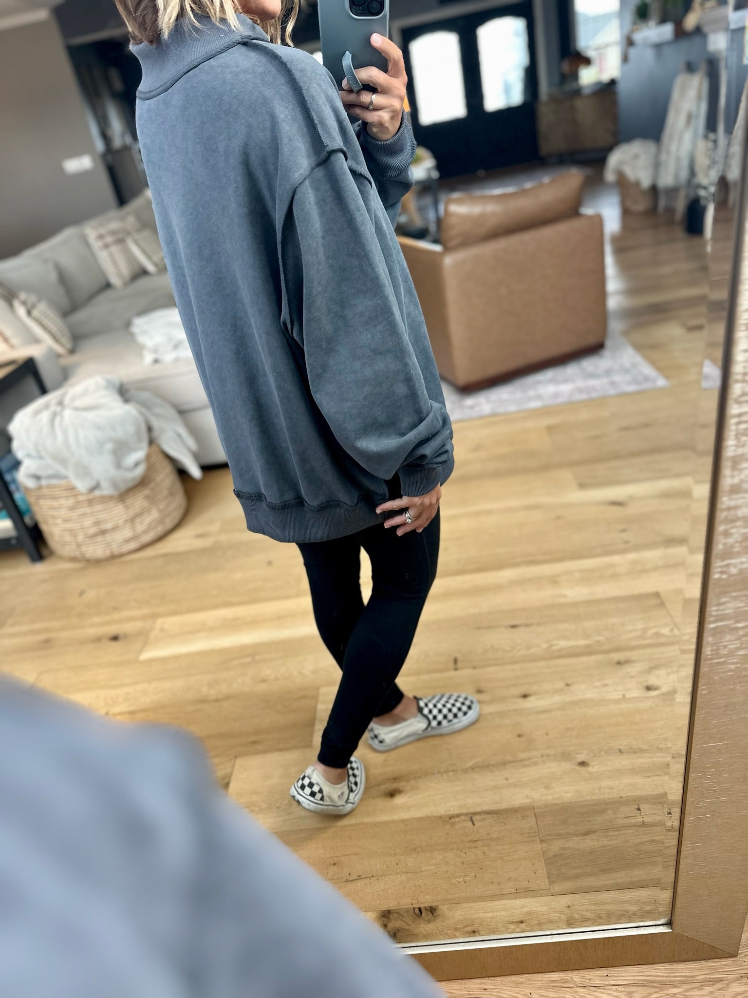 Work This Out Mock-Neck Washed Pullover-sweater-Bucketlist-Anna Kaytes Boutique, Women's Fashion Boutique in Grinnell, Iowa