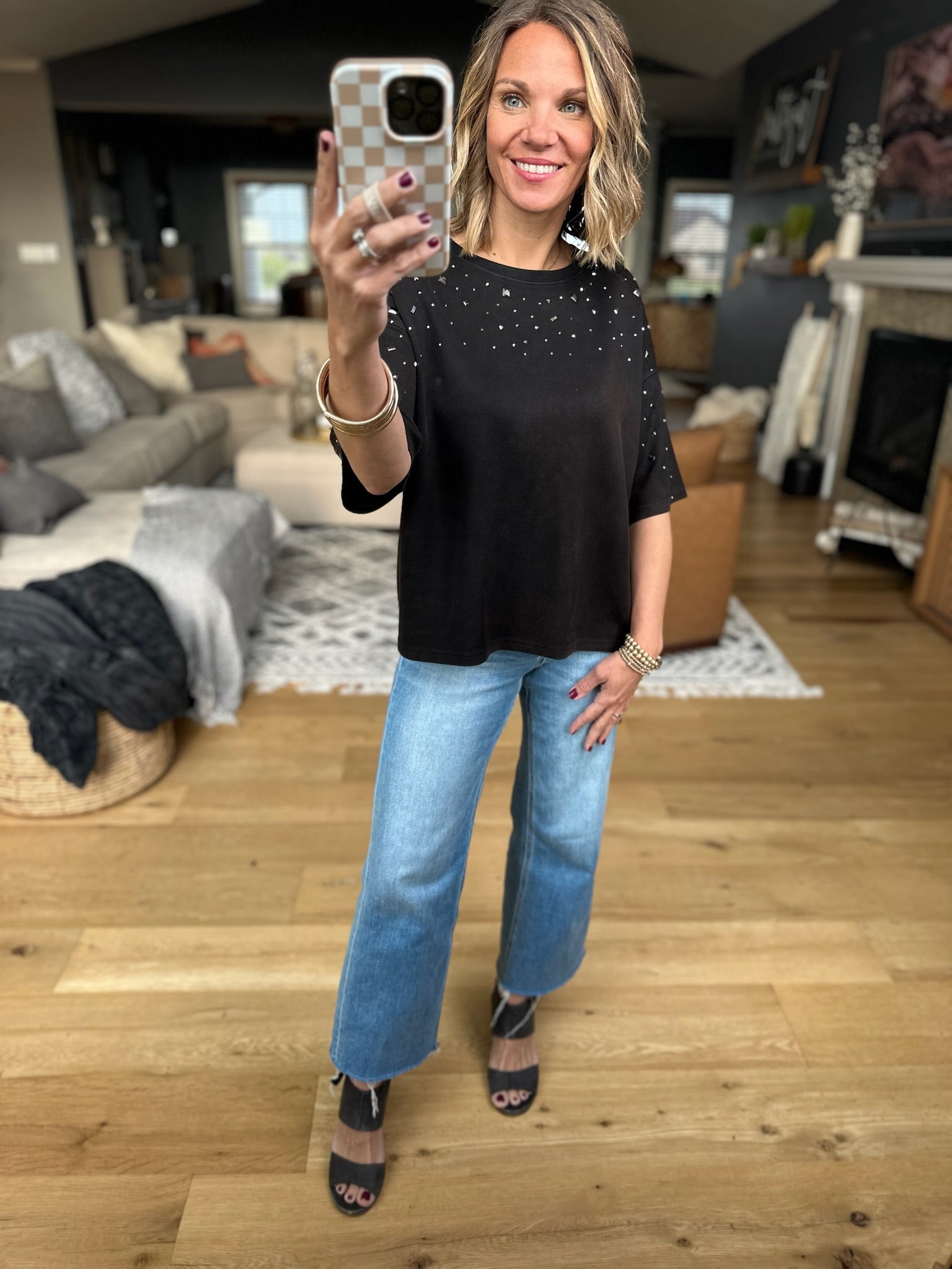 Heart First Jewel-Detail Dolman Top - Black-Top-davi & dani-Anna Kaytes Boutique, Women's Fashion Boutique in Grinnell, Iowa