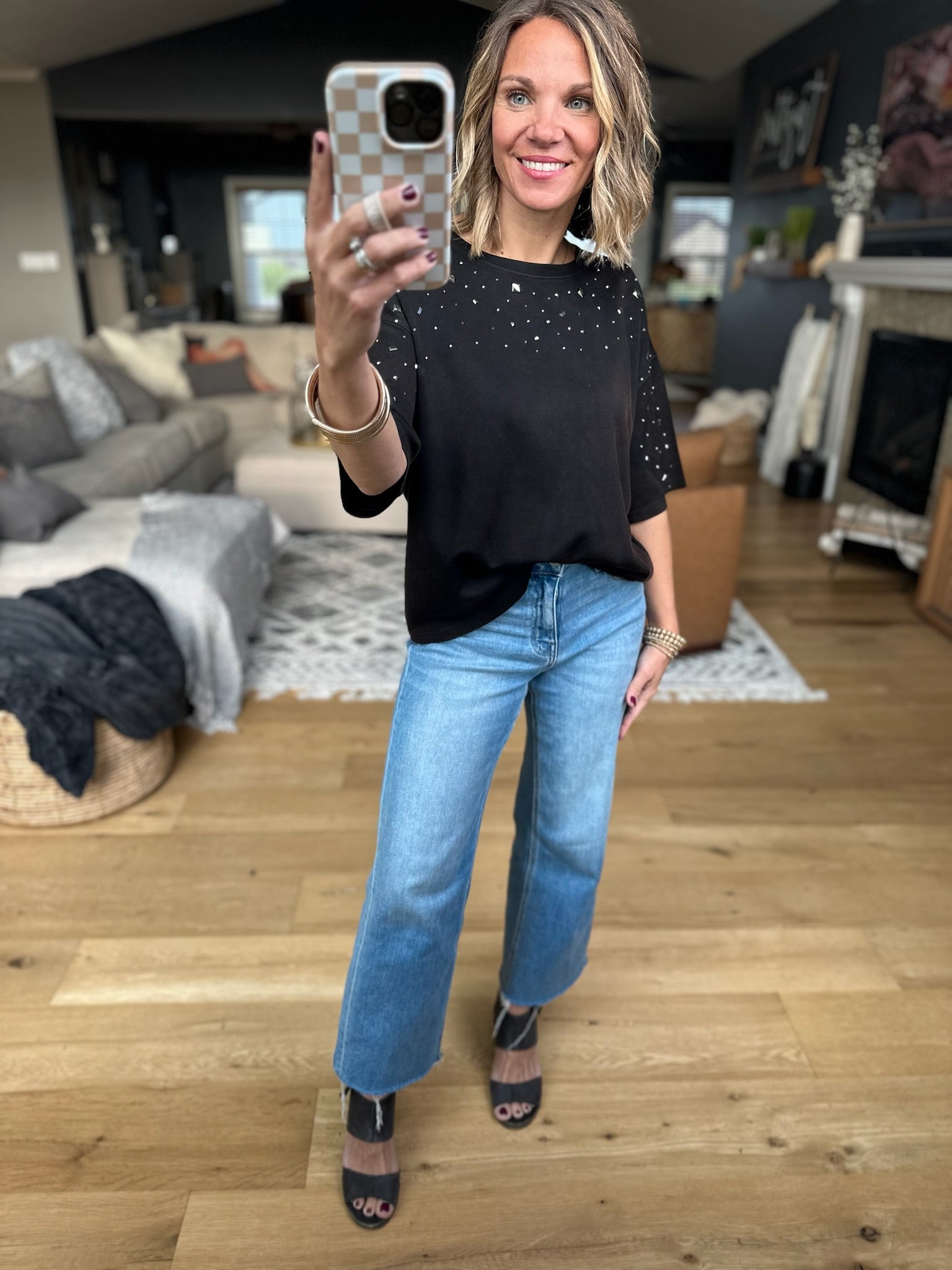 Heart First Jewel-Detail Dolman Top - Black-Top-davi & dani-Anna Kaytes Boutique, Women's Fashion Boutique in Grinnell, Iowa