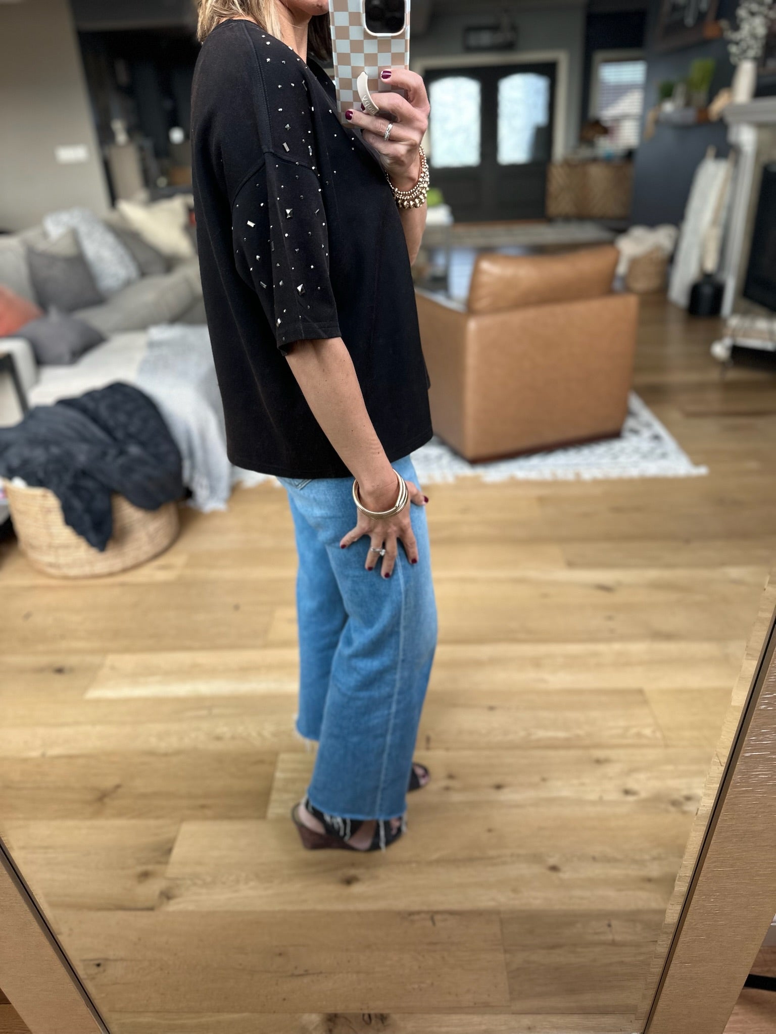 Heart First Jewel-Detail Dolman Top - Black-Top-davi & dani-Anna Kaytes Boutique, Women's Fashion Boutique in Grinnell, Iowa