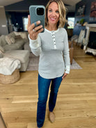 Always About It Ribbed Striped Snap-Detail Longsleeve-Doe & Rae-Anna Kaytes Boutique, Women's Fashion Boutique in Grinnell, Iowa