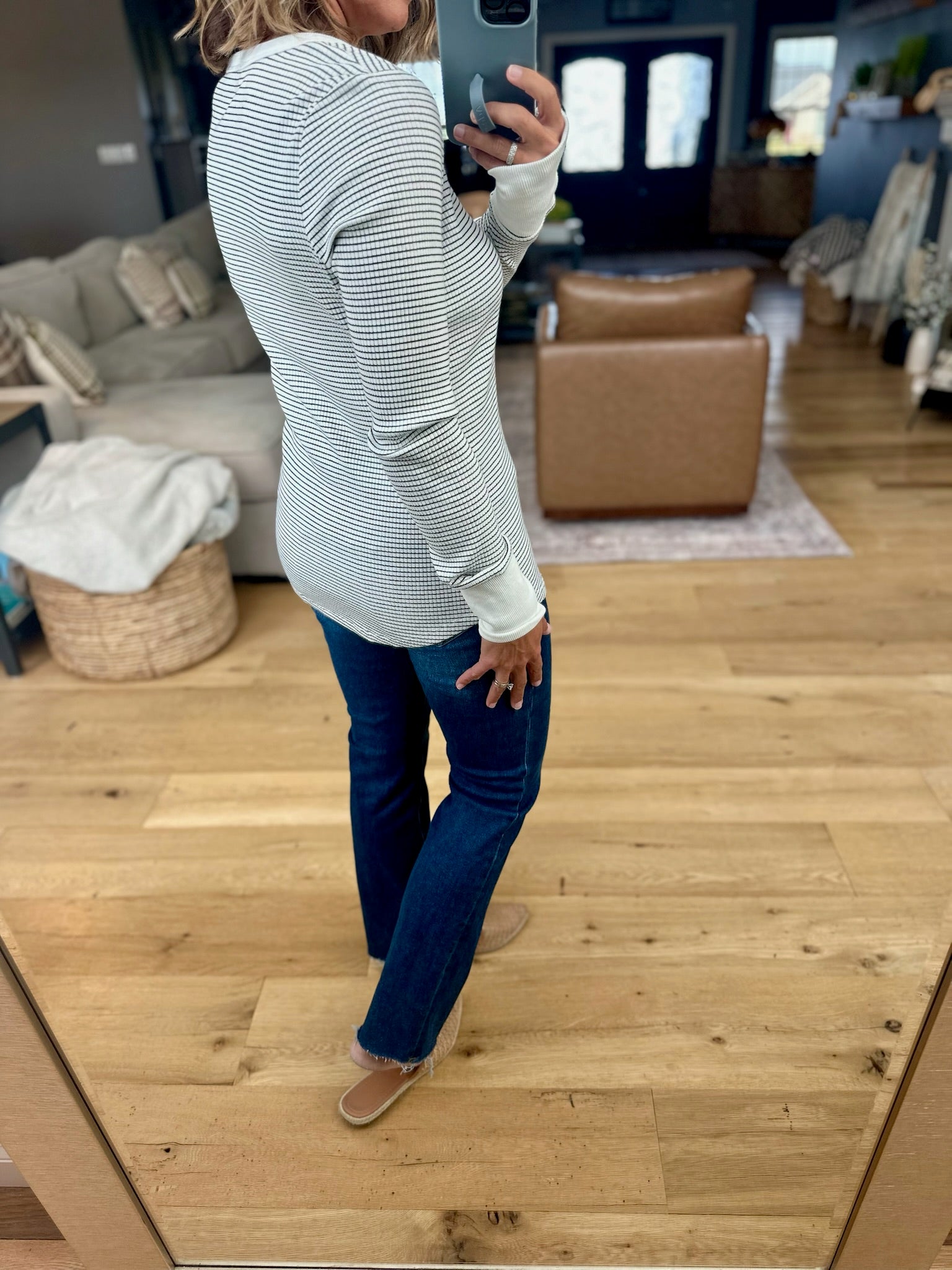 Always About It Ribbed Striped Snap-Detail Longsleeve-Doe & Rae-Anna Kaytes Boutique, Women's Fashion Boutique in Grinnell, Iowa