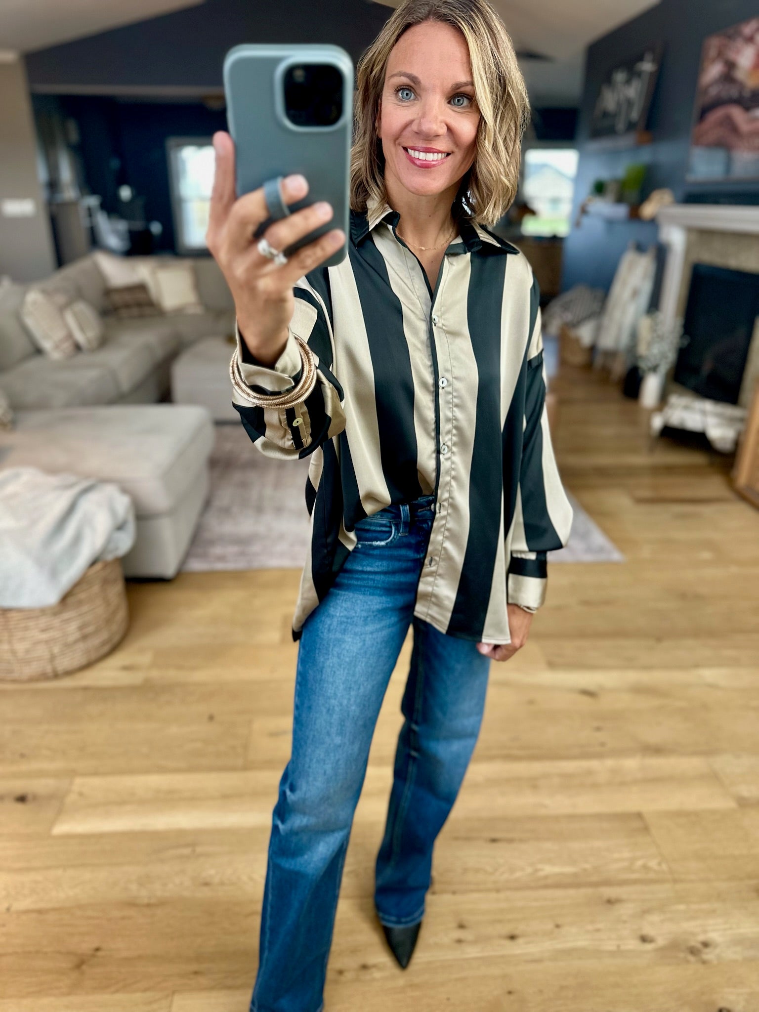 Easy Elegance Striped Button-Down Top-Doe & Rae-Anna Kaytes Boutique, Women's Fashion Boutique in Grinnell, Iowa