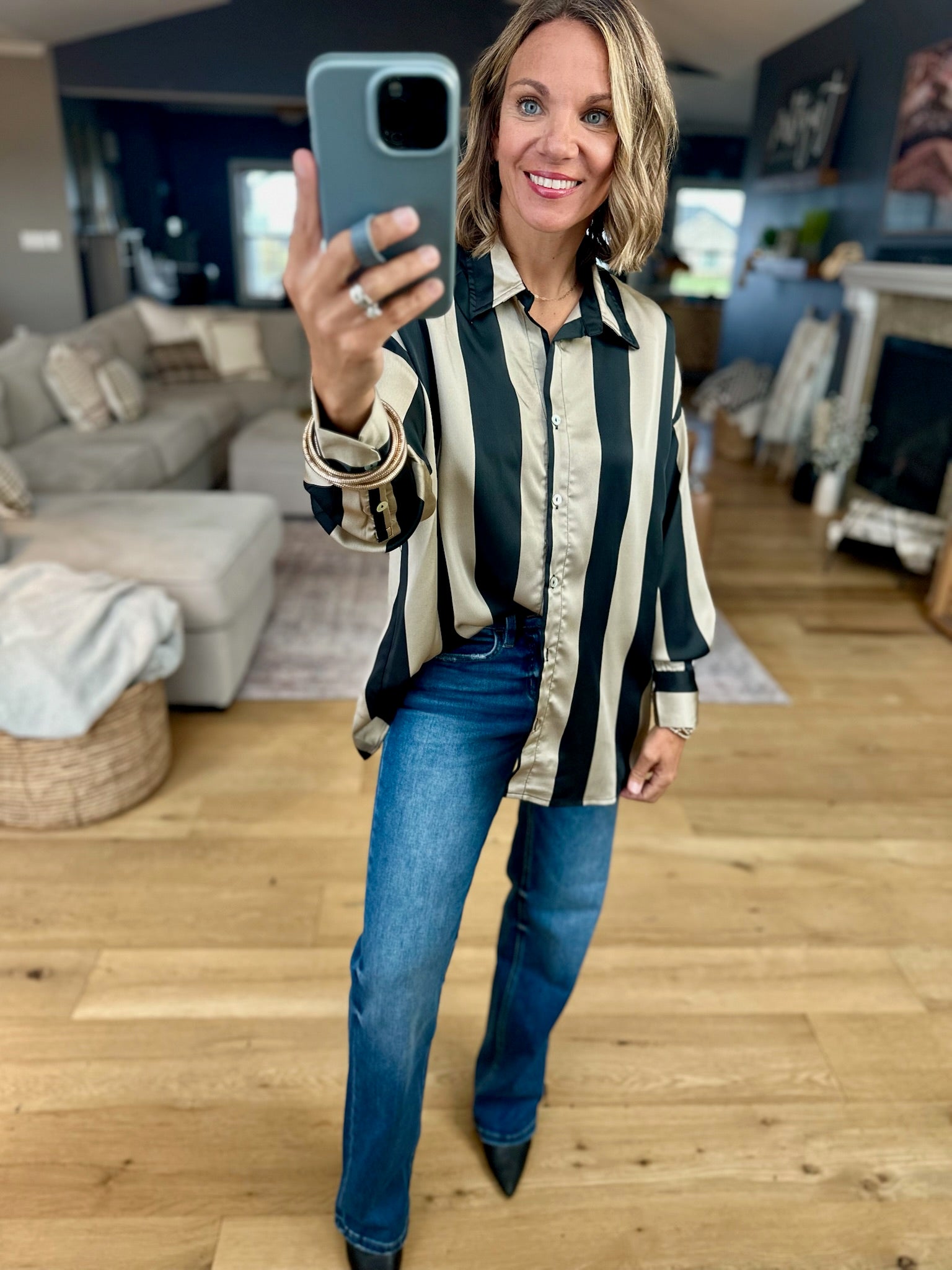 Easy Elegance Striped Button-Down Top-Doe & Rae-Anna Kaytes Boutique, Women's Fashion Boutique in Grinnell, Iowa