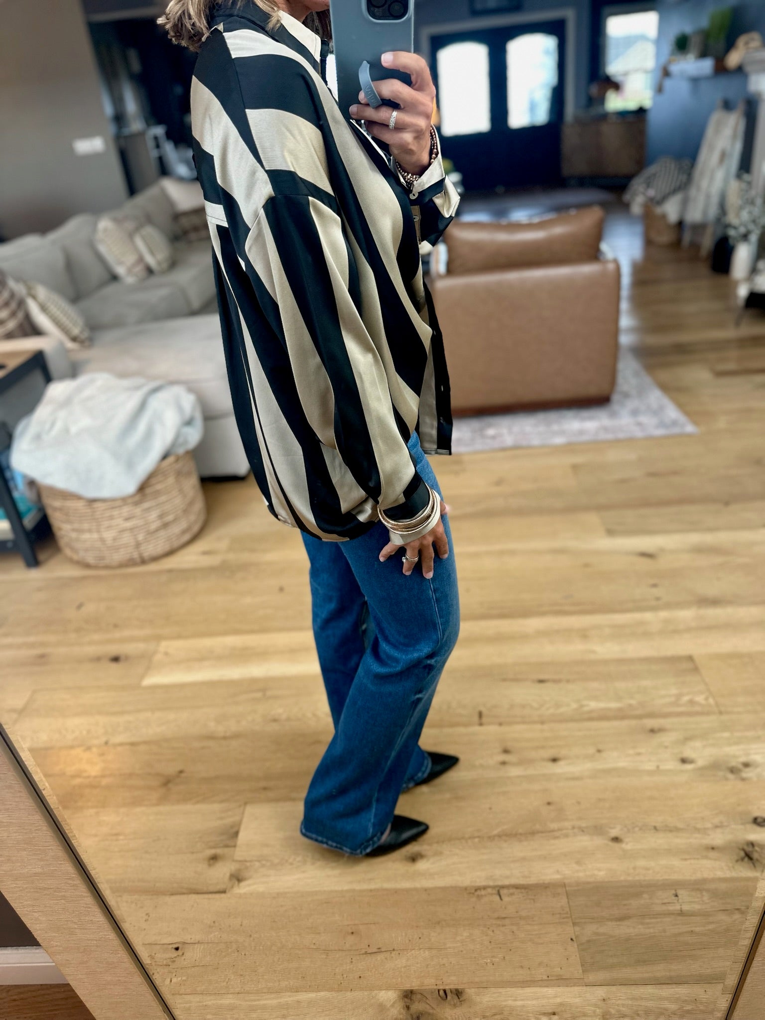 Easy Elegance Striped Button-Down Top-Doe & Rae-Anna Kaytes Boutique, Women's Fashion Boutique in Grinnell, Iowa