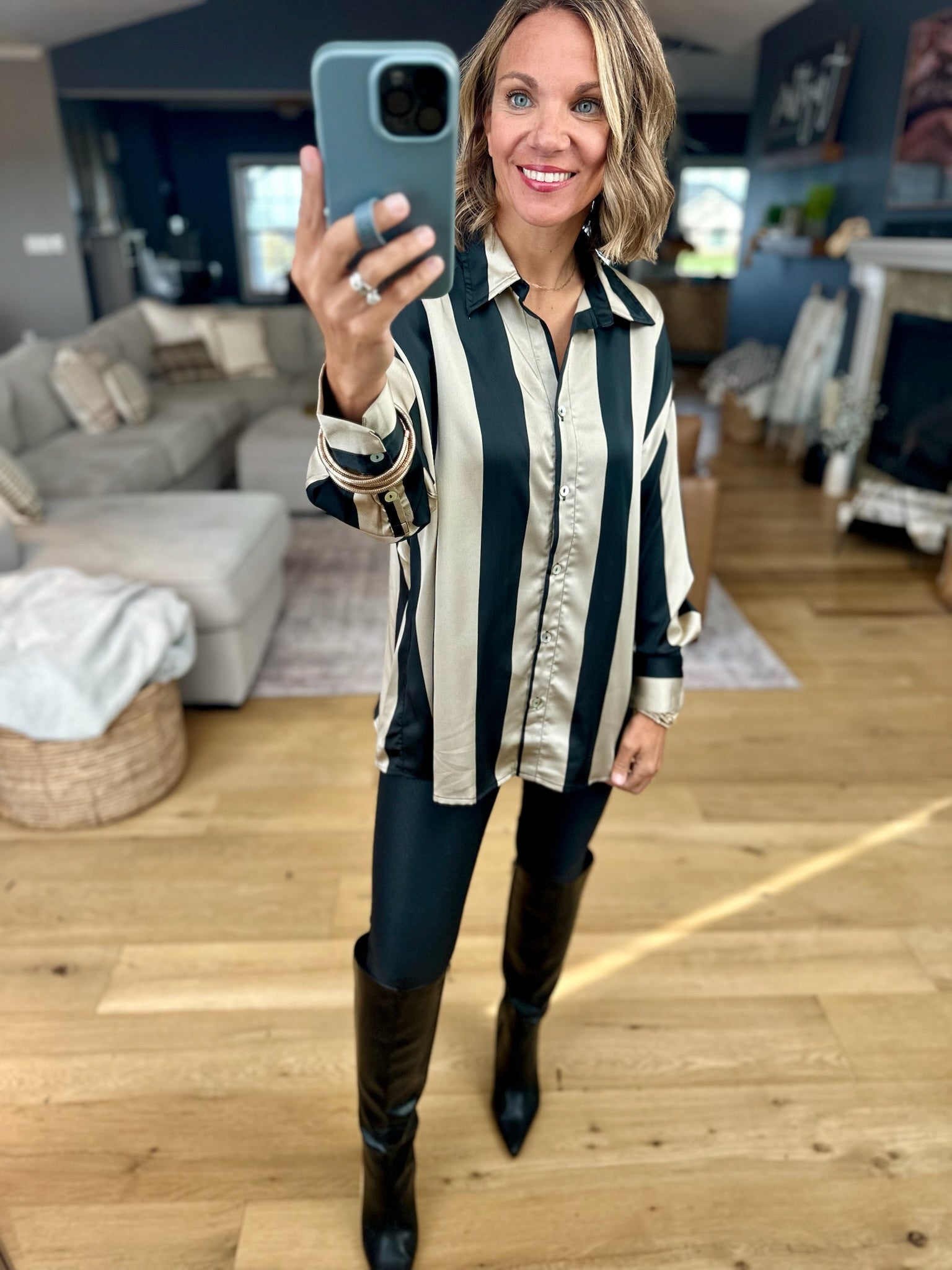 Easy Elegance Striped Button-Down Top-Doe & Rae-Anna Kaytes Boutique, Women's Fashion Boutique in Grinnell, Iowa