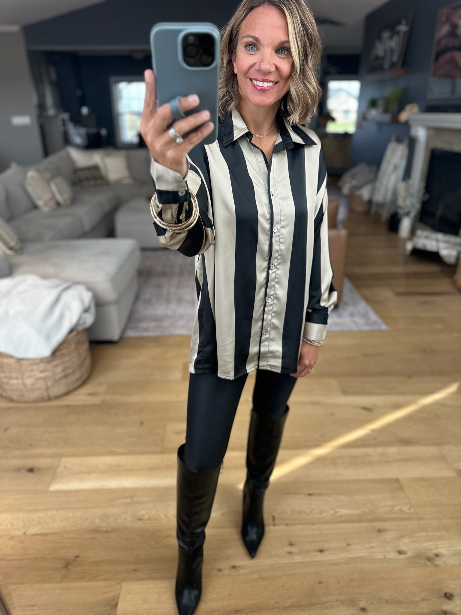 Easy Elegance Striped Button-Down Top-Doe & Rae-Anna Kaytes Boutique, Women's Fashion Boutique in Grinnell, Iowa