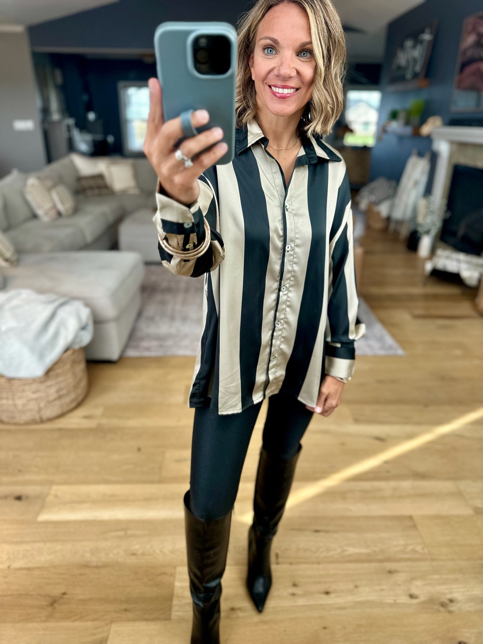 Easy Elegance Striped Button-Down Top-Doe & Rae-Anna Kaytes Boutique, Women's Fashion Boutique in Grinnell, Iowa