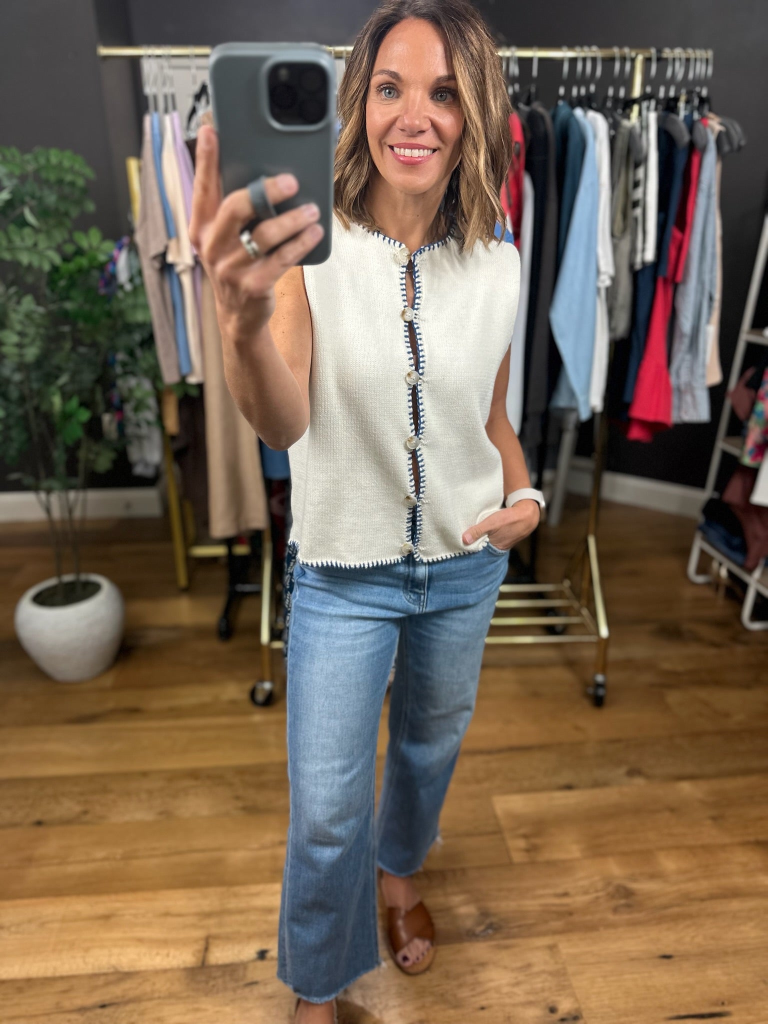 In My Business Button-Detail Vest-Sweaters-Wishlist-Anna Kaytes Boutique, Women's Fashion Boutique in Grinnell, Iowa