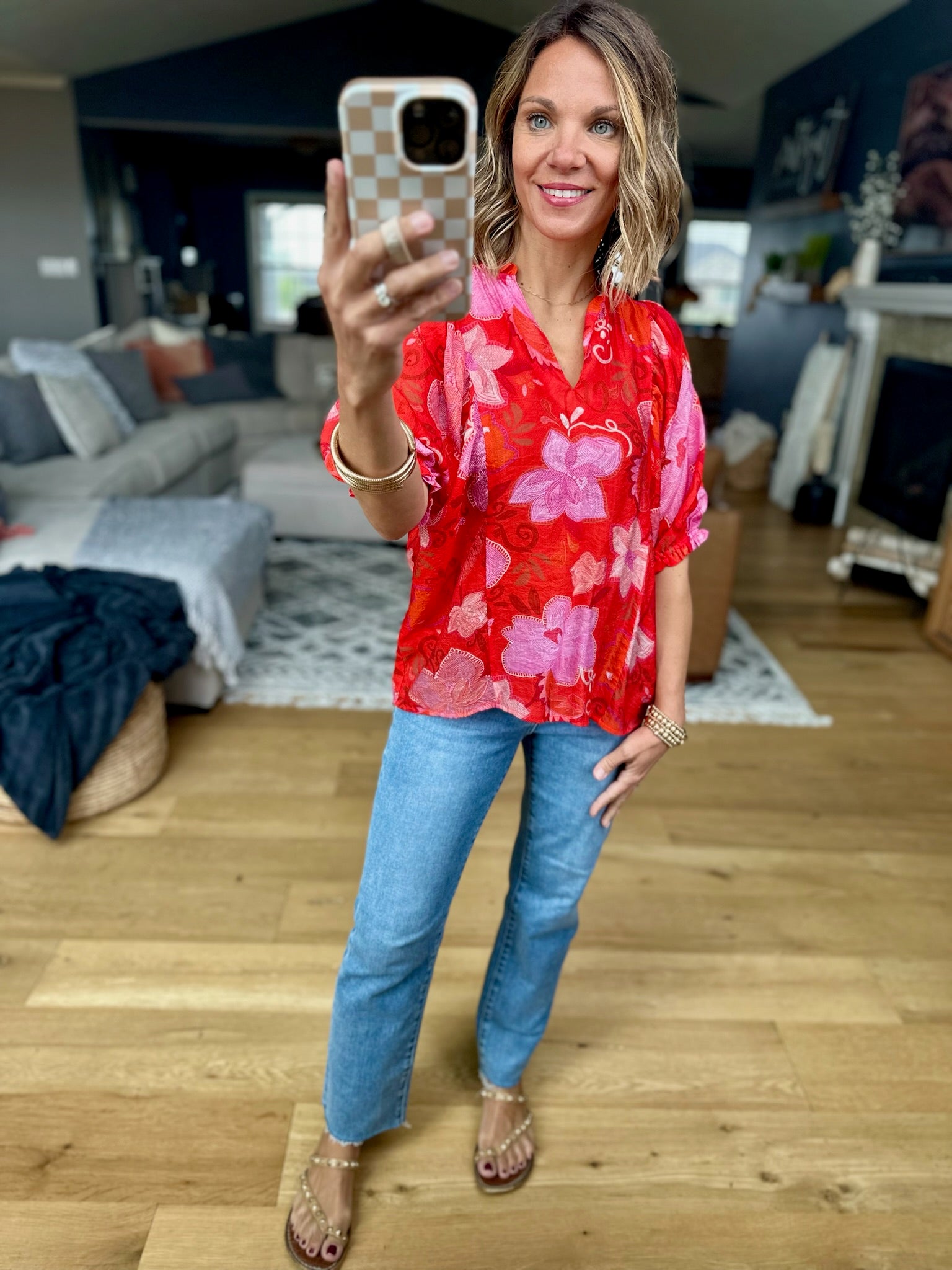 On An Island Floral Top - Red-top-THML-Anna Kaytes Boutique, Women's Fashion Boutique in Grinnell, Iowa