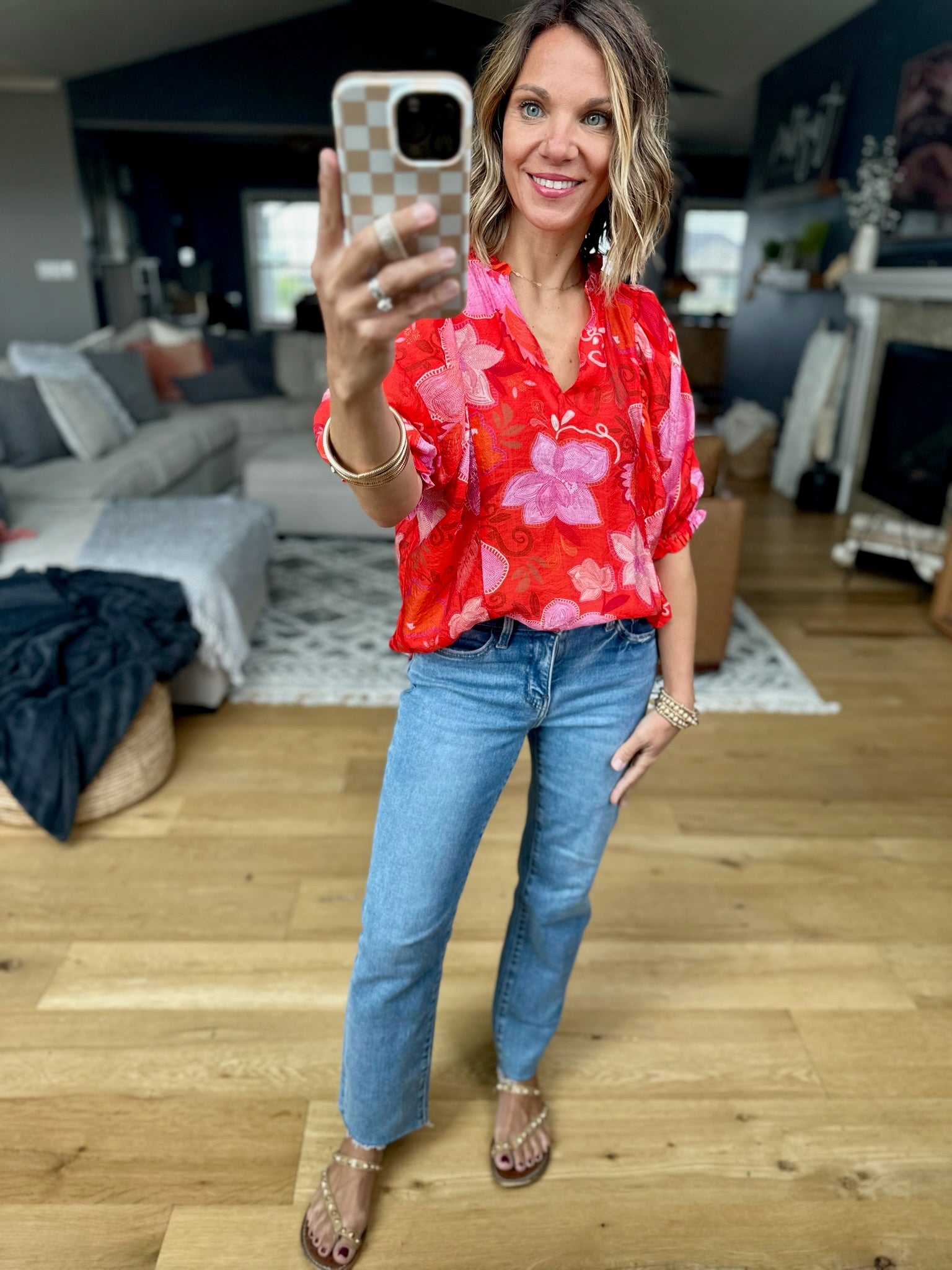 On An Island Floral Top - Red-THML-Anna Kaytes Boutique, Women's Fashion Boutique in Grinnell, Iowa