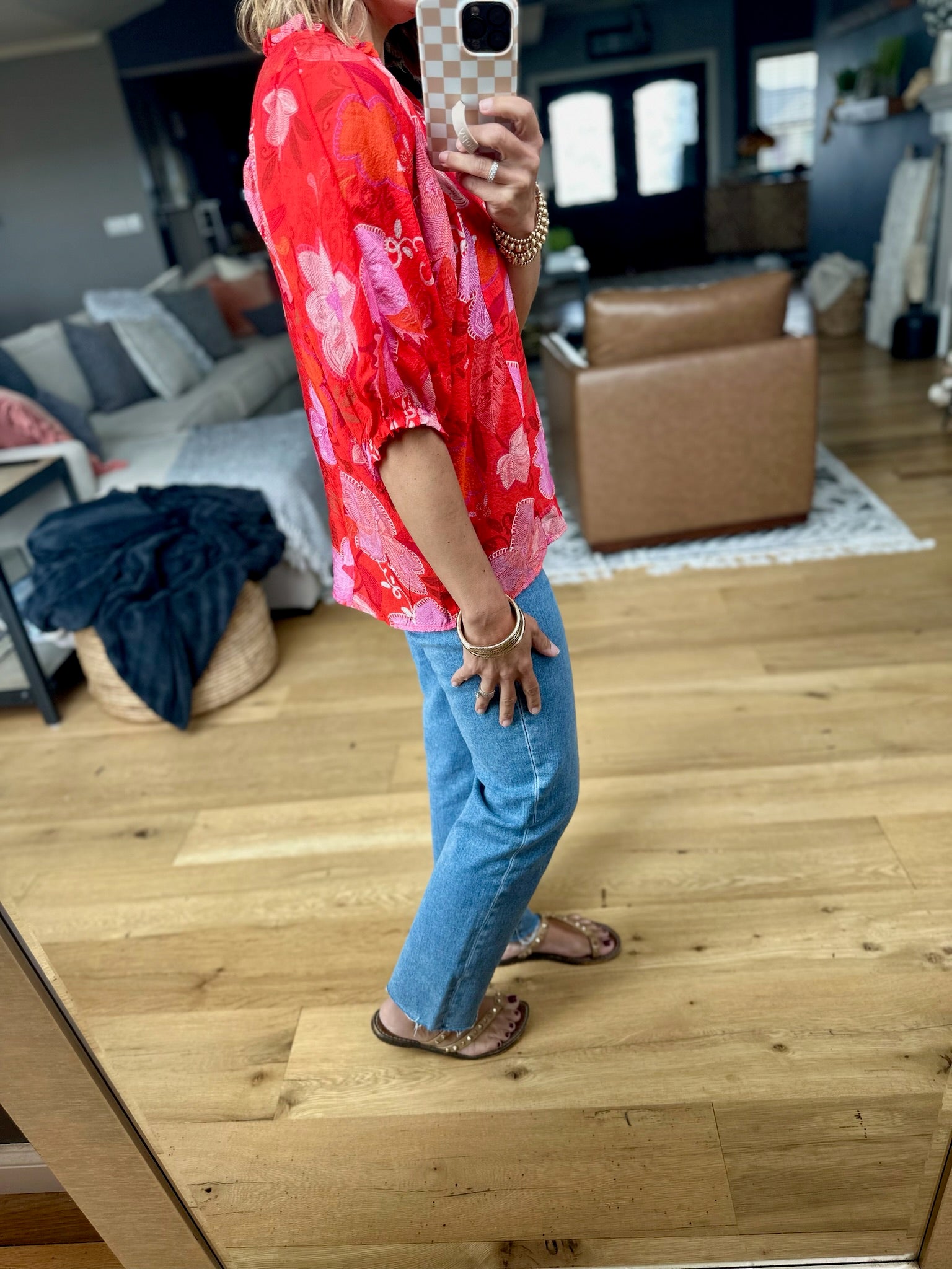 On An Island Floral Top - Red-top-THML-Anna Kaytes Boutique, Women's Fashion Boutique in Grinnell, Iowa