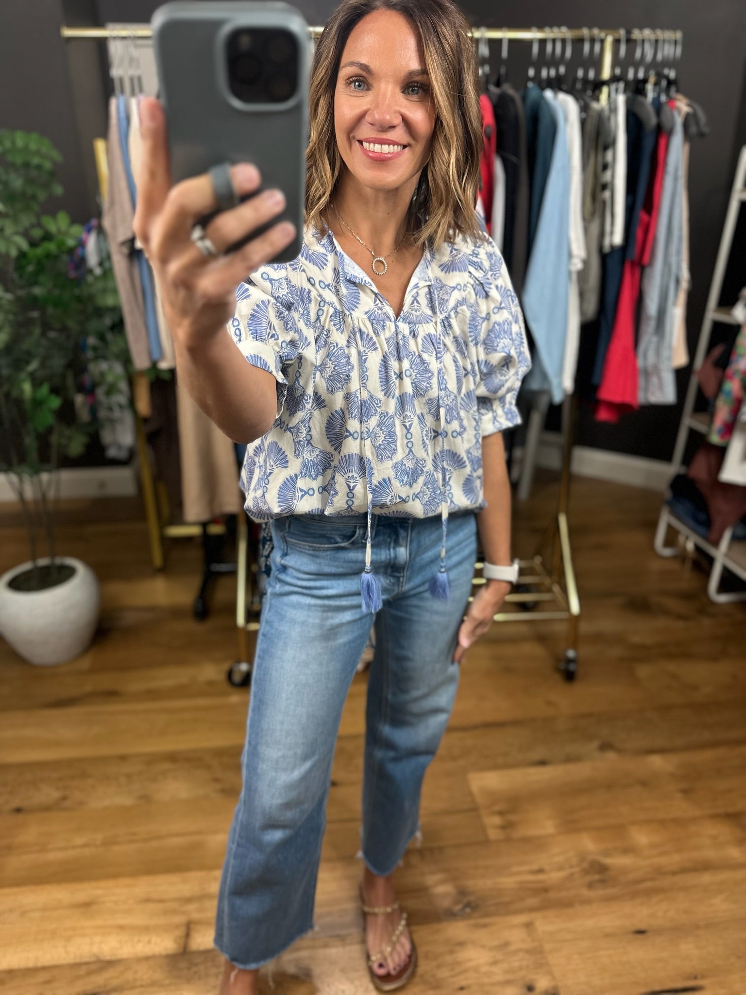 Beautiful Becoming Patterned Top-Short Sleeves-Entro-Anna Kaytes Boutique, Women's Fashion Boutique in Grinnell, Iowa