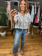 Beautiful Becoming Patterned Top-Short Sleeves-Entro-Anna Kaytes Boutique, Women's Fashion Boutique in Grinnell, Iowa