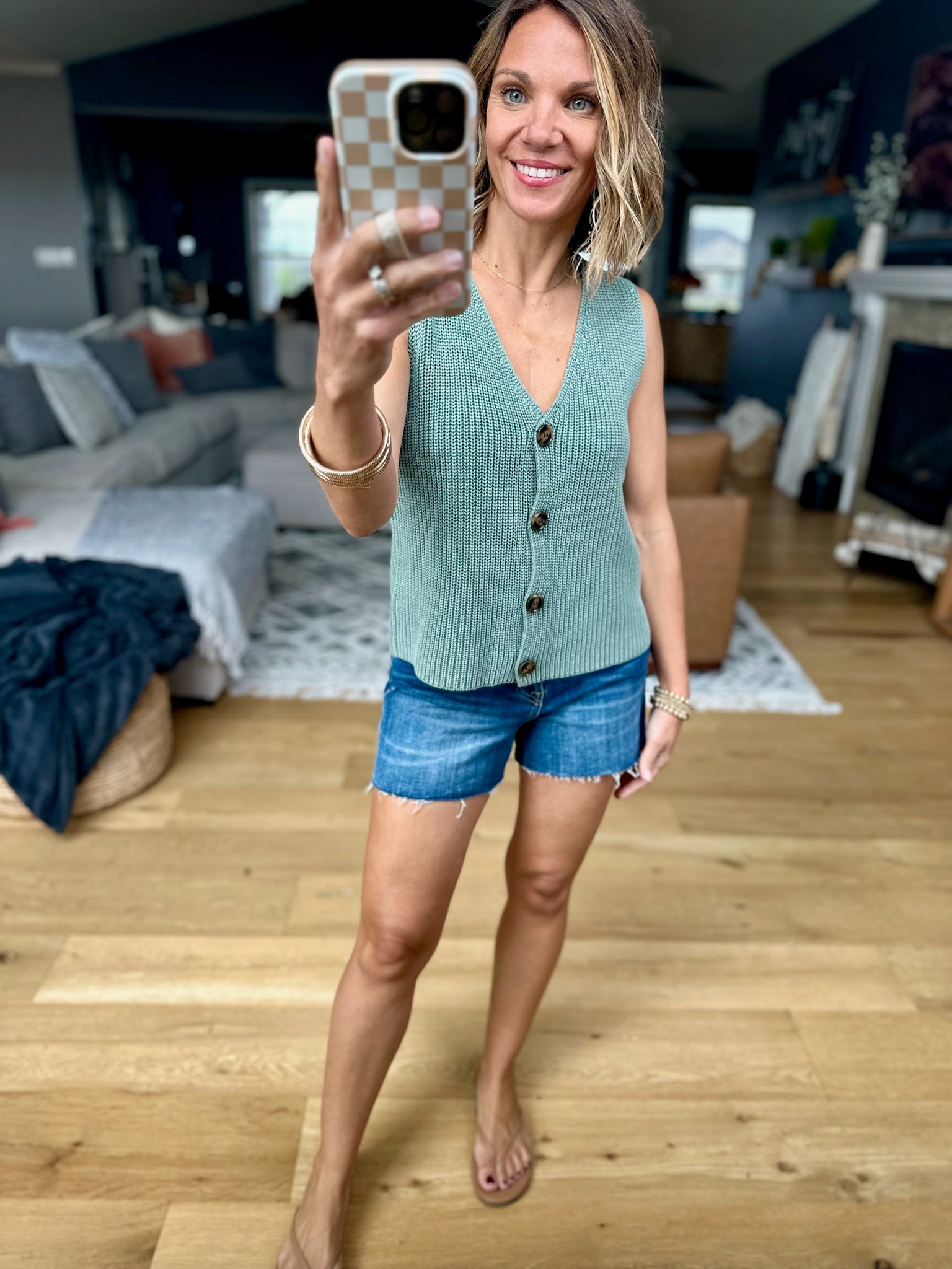 Any Longer Knit Button Vest - Forest-Sweaters-Wishlist-Anna Kaytes Boutique, Women's Fashion Boutique in Grinnell, Iowa