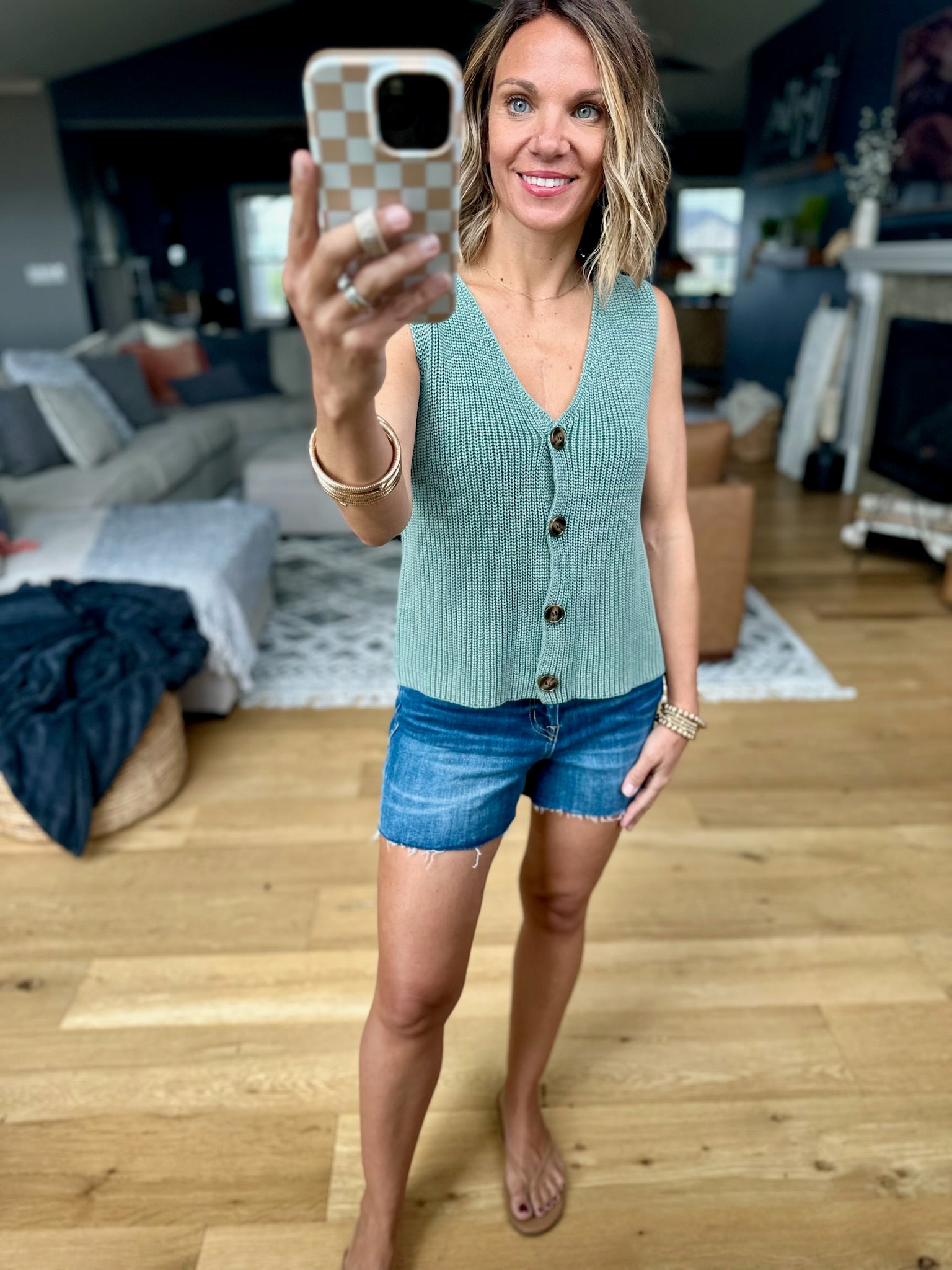 Any Longer Knit Button Vest - Forest-Sweaters-Wishlist-Anna Kaytes Boutique, Women's Fashion Boutique in Grinnell, Iowa