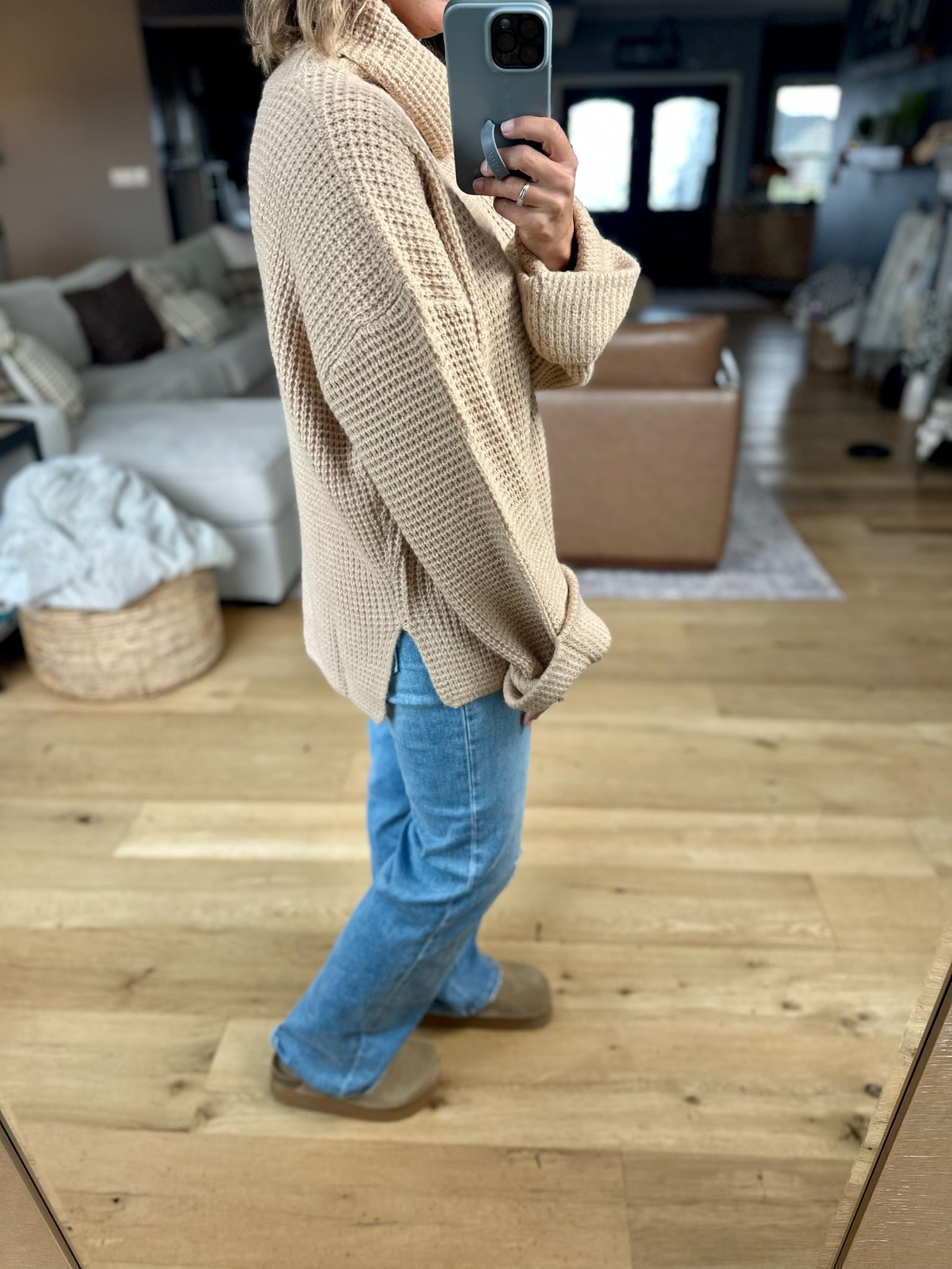 First Thing Oversized Turtle Neck Waffle Knit Sweater-Blu Ivy-Anna Kaytes Boutique, Women's Fashion Boutique in Grinnell, Iowa