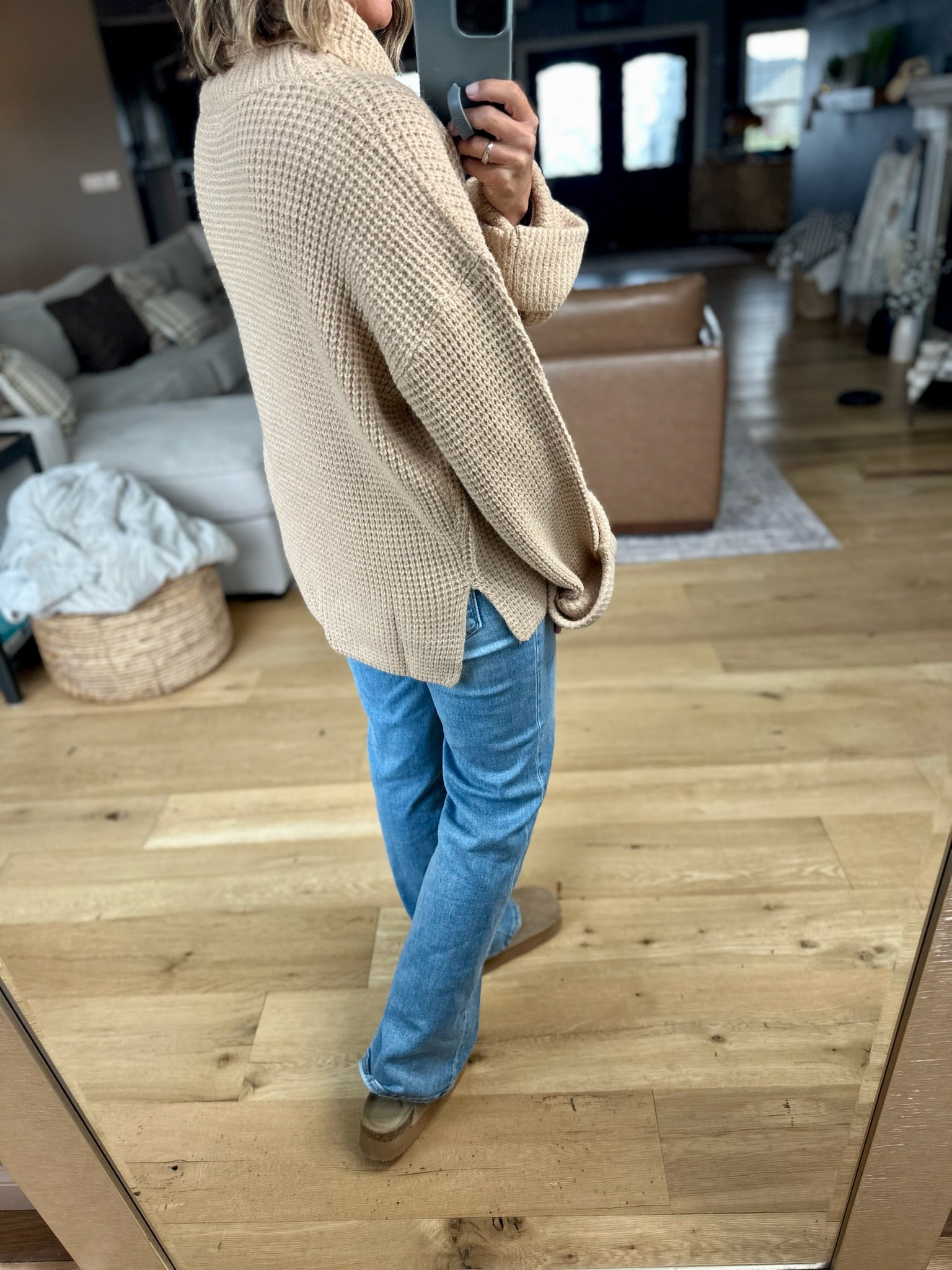 First Thing Oversized Turtle Neck Waffle Knit Sweater-Blu Ivy-Anna Kaytes Boutique, Women's Fashion Boutique in Grinnell, Iowa