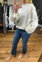 Dreaming Big Eyelet Sleeve Top - Stone Grey-Easel-Anna Kaytes Boutique, Women's Fashion Boutique in Grinnell, Iowa