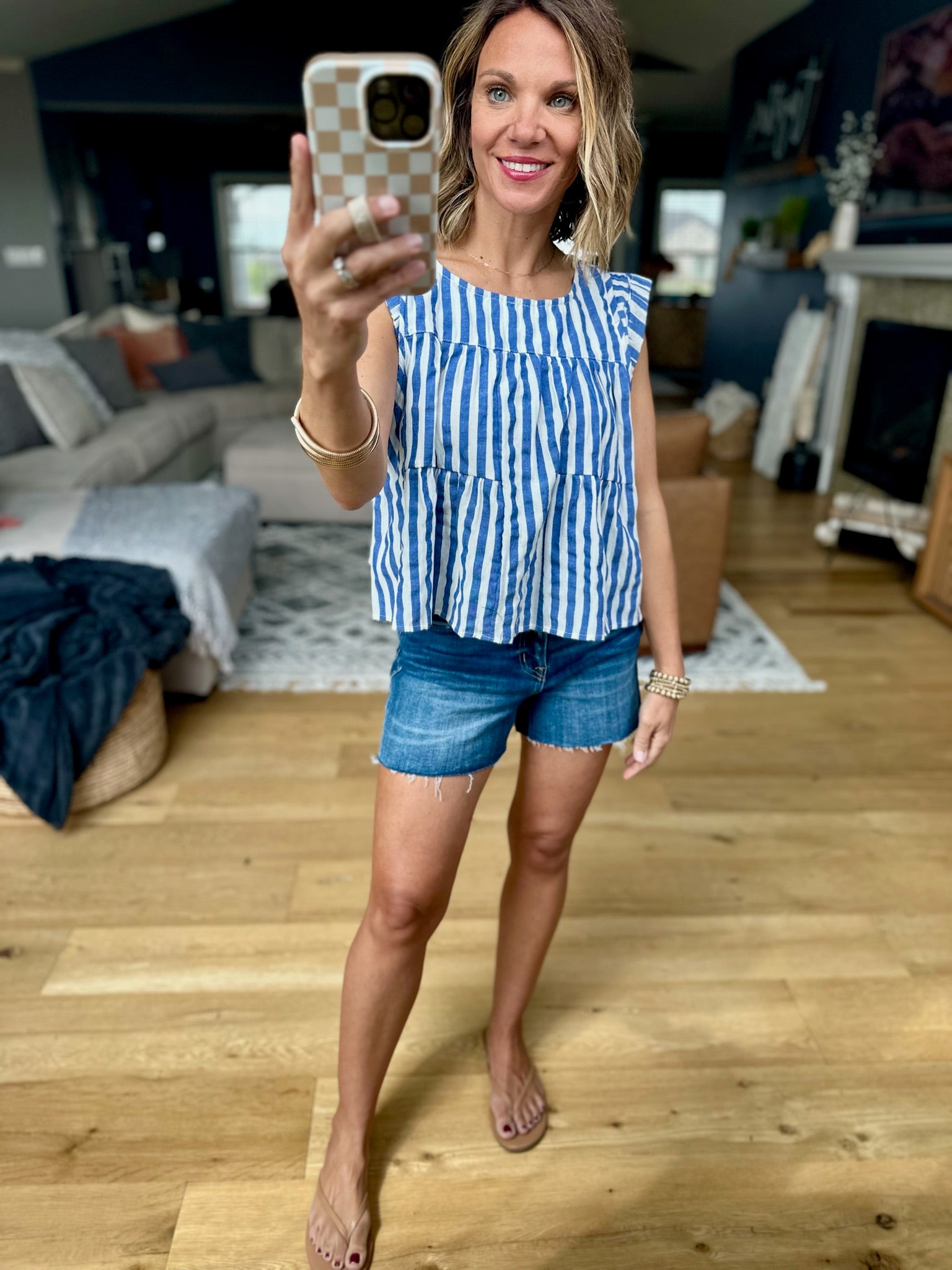 Free To Dream Striped Tiered Top - Blue-top-By Together-Anna Kaytes Boutique, Women's Fashion Boutique in Grinnell, Iowa