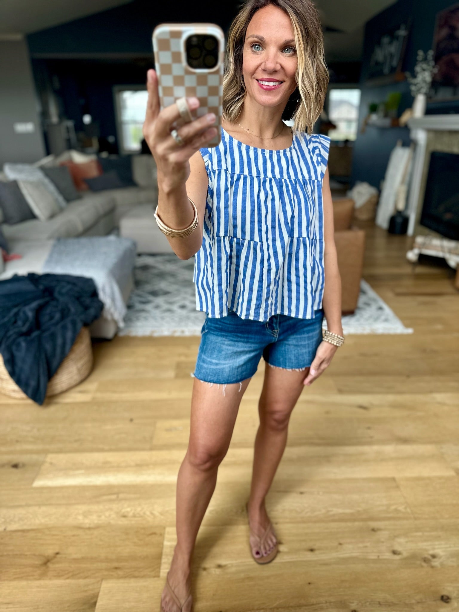 Free To Dream Striped Tiered Top - Blue-top-By Together-Anna Kaytes Boutique, Women's Fashion Boutique in Grinnell, Iowa